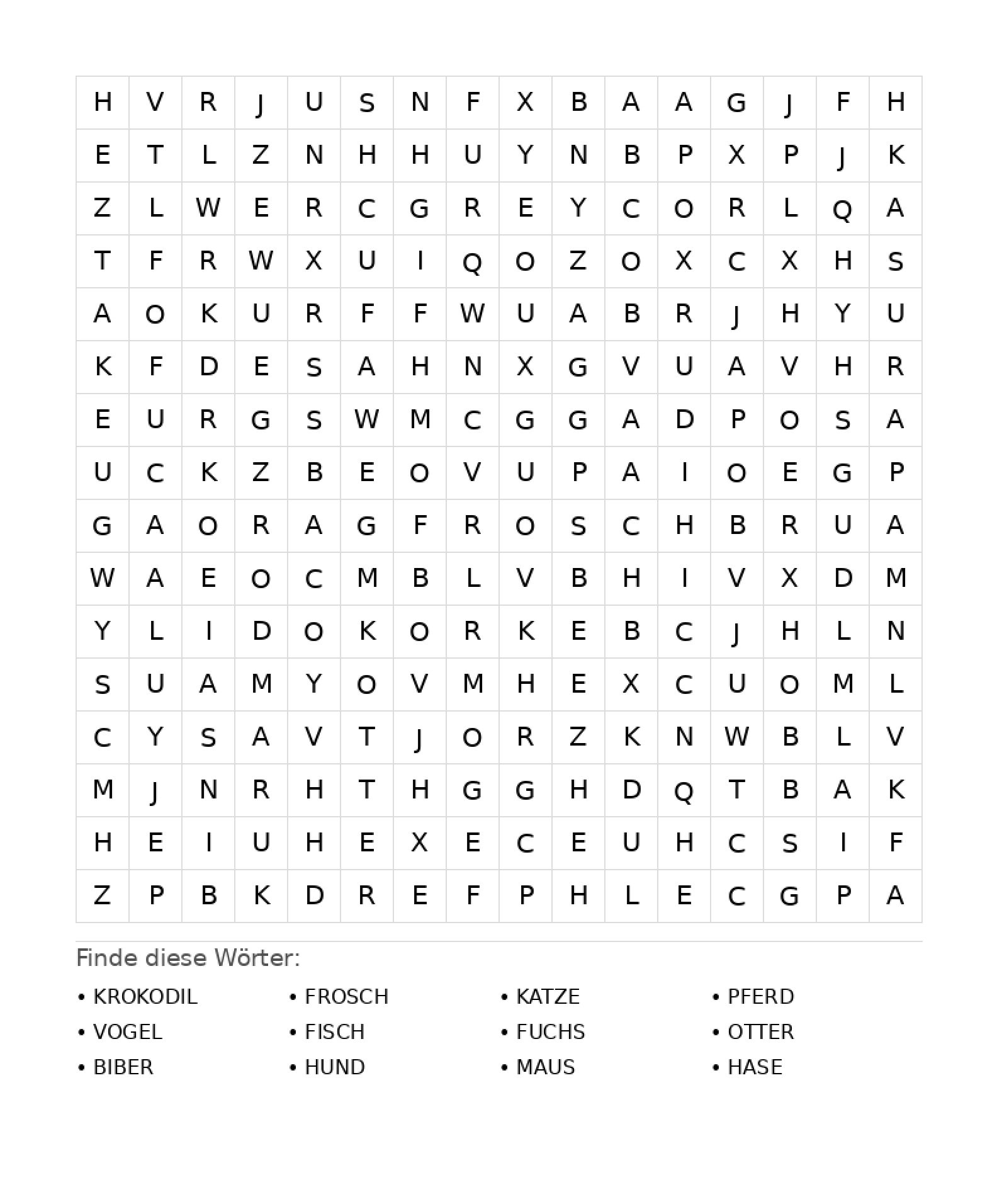 Wortsuchrätsel Wortsuchrätsel: Tiere für Teenager aus der Kategorie Wortsuchrätsel - kostenlos ausdrucken