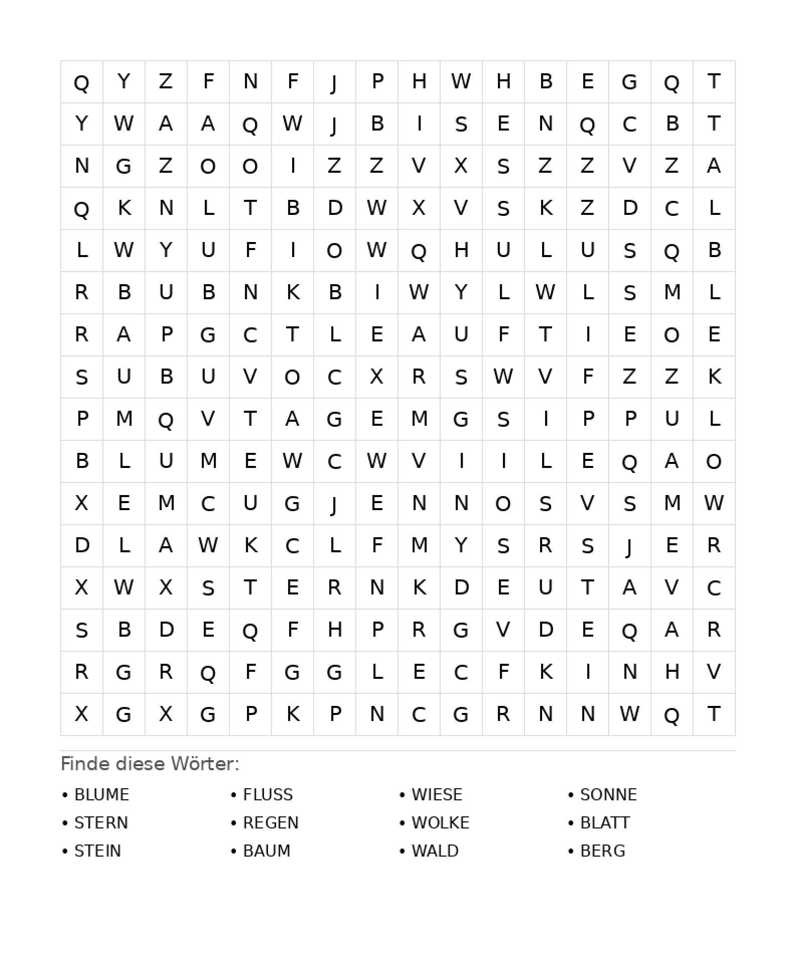 Wortsuchrätsel Wortsuchrätsel: Natur für Teenager aus der Kategorie Wortsuchrätsel - kostenlos ausdrucken