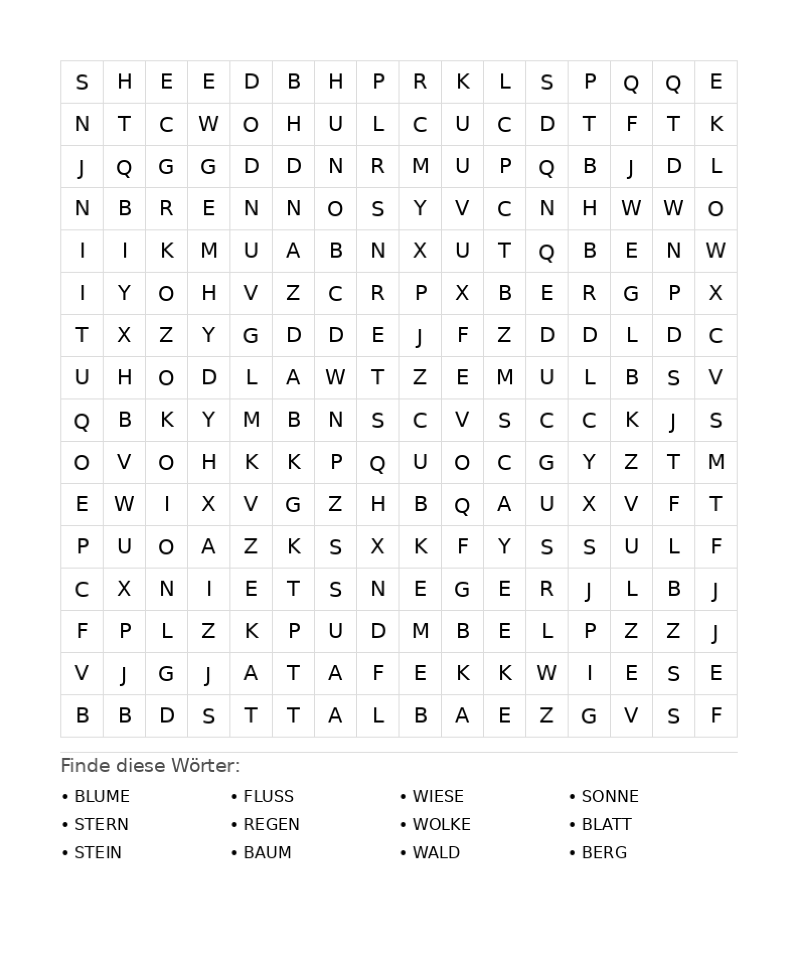 Wortsuchrätsel Wortsuchrätsel: Natur für Teenager aus der Kategorie Wortsuchrätsel - kostenlos ausdrucken