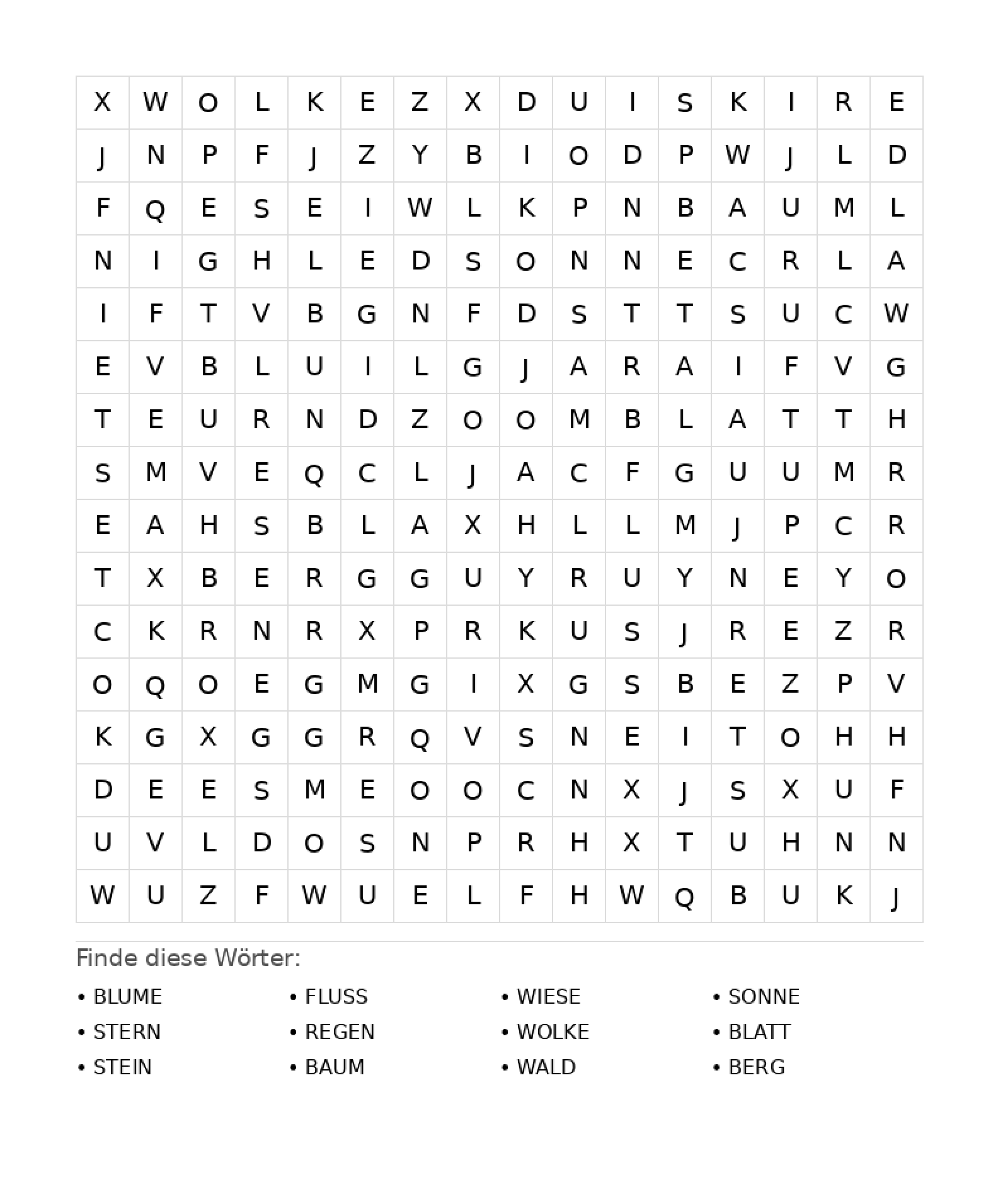 Wortsuchrätsel Wortsuchrätsel: Natur für Teenager aus der Kategorie Wortsuchrätsel - kostenlos ausdrucken