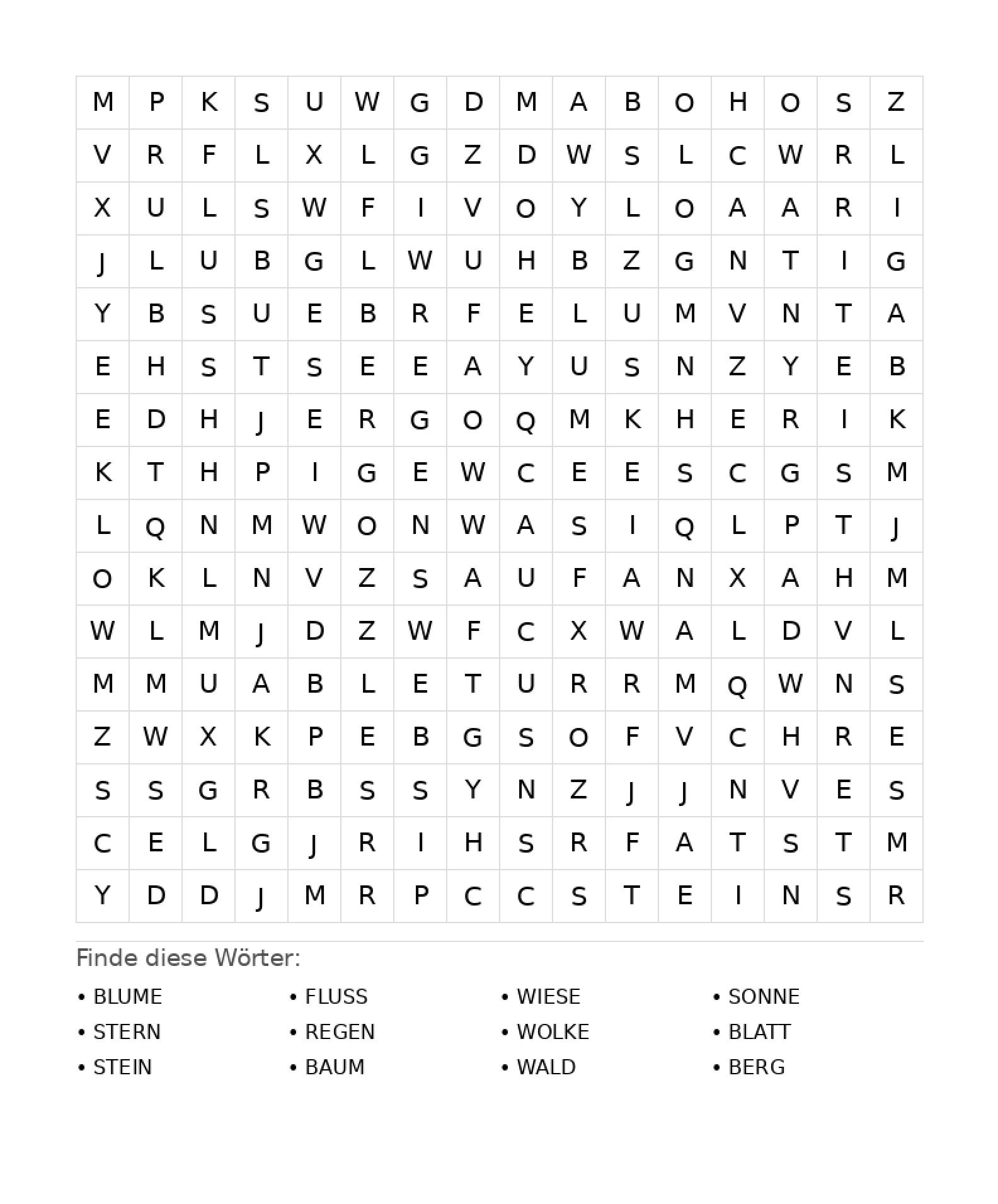 Wortsuchrätsel Wortsuchrätsel: Natur für Teenager aus der Kategorie Wortsuchrätsel - kostenlos ausdrucken