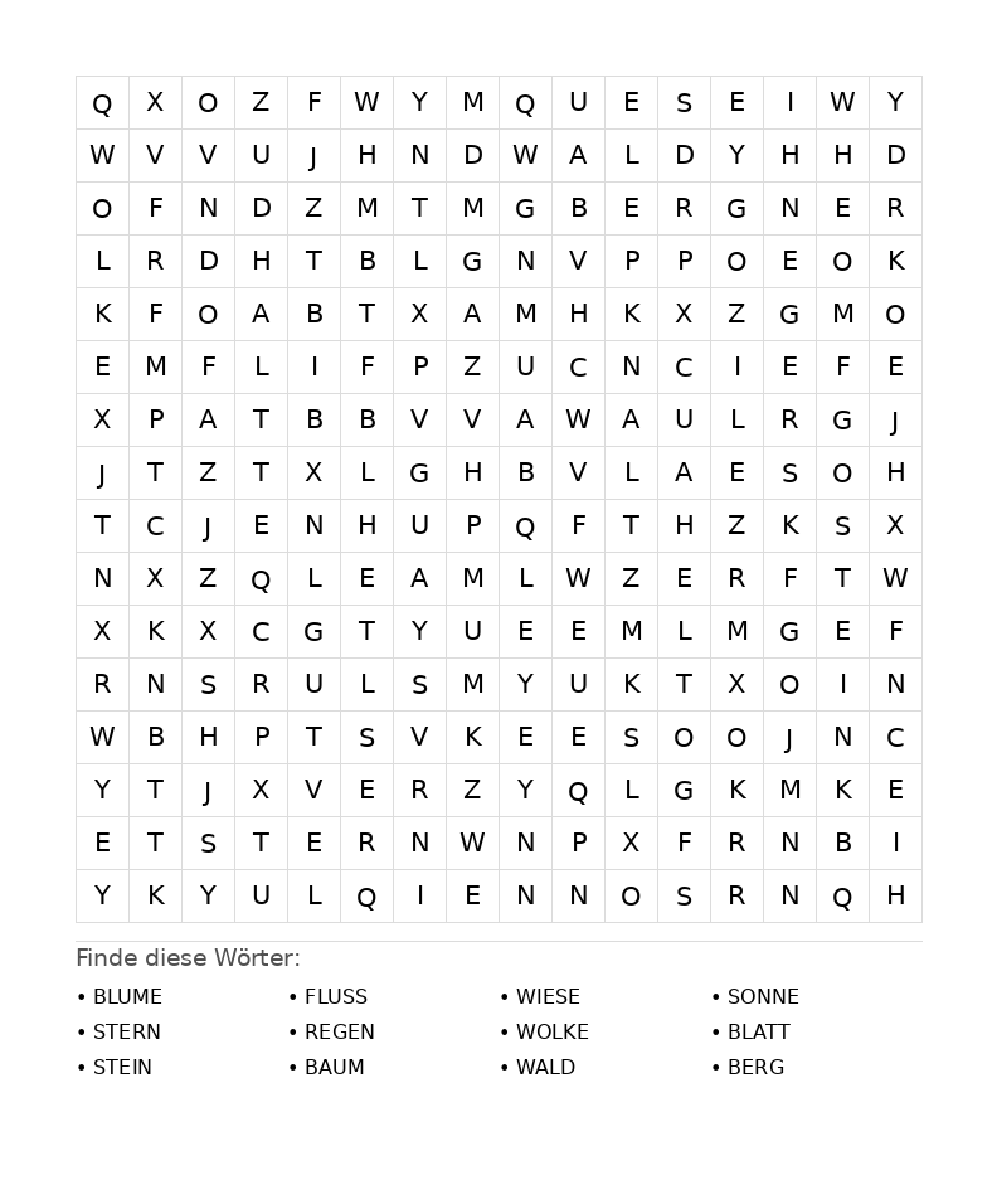 Wortsuchrätsel Wortsuchrätsel: Natur für Teenager aus der Kategorie Wortsuchrätsel - kostenlos ausdrucken