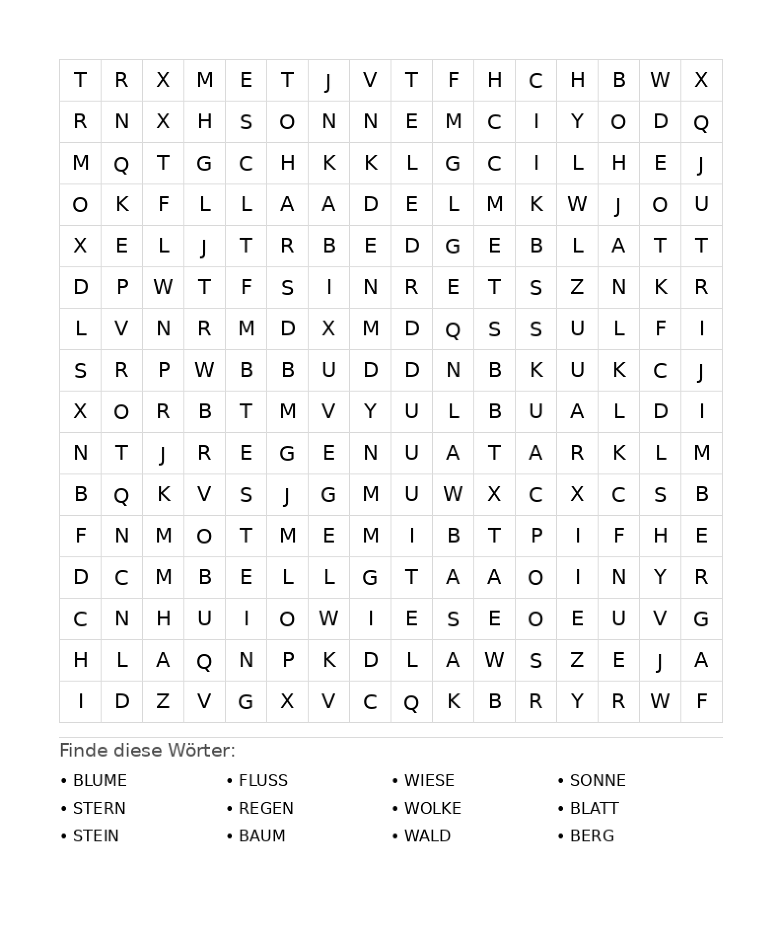 Wortsuchrätsel Wortsuchrätsel: Natur für Teenager aus der Kategorie Wortsuchrätsel - kostenlos ausdrucken