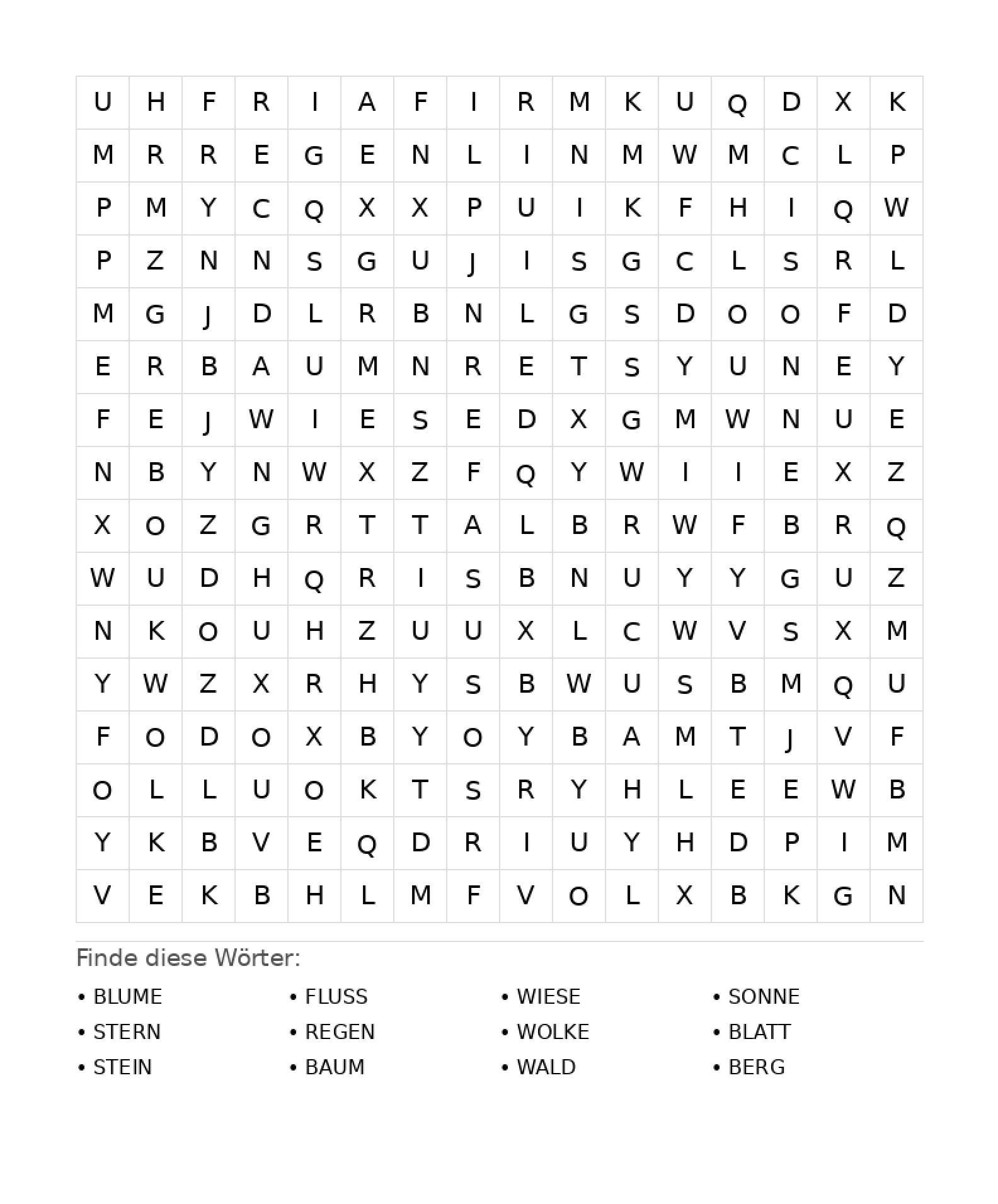 Wortsuchrätsel Wortsuchrätsel: Natur für Teenager aus der Kategorie Wortsuchrätsel - kostenlos ausdrucken
