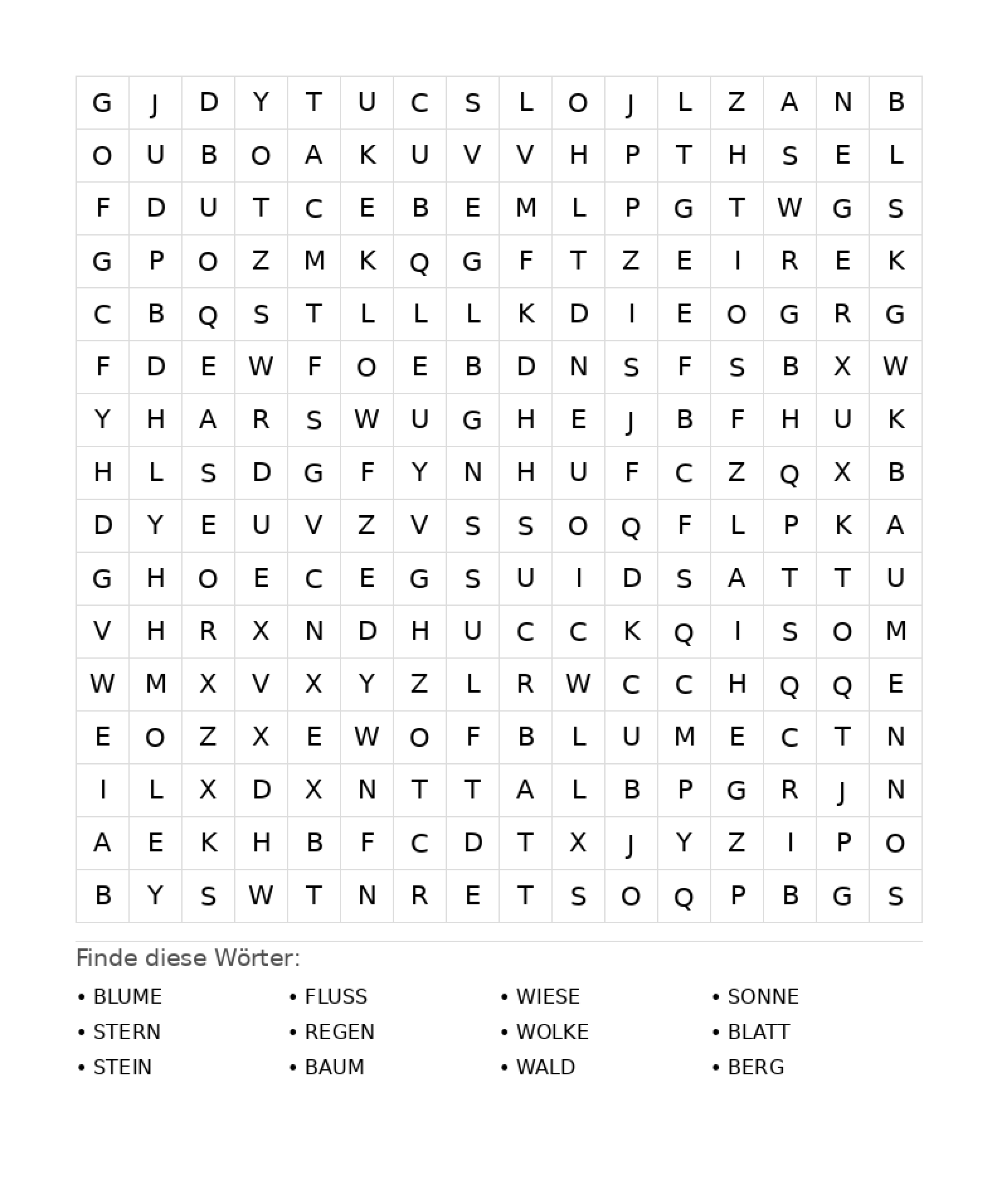 Wortsuchrätsel Wortsuchrätsel: Natur für Teenager aus der Kategorie Wortsuchrätsel - kostenlos ausdrucken