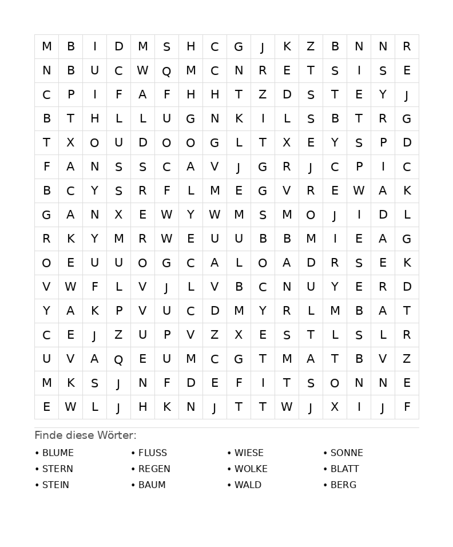 Wortsuchrätsel Wortsuchrätsel: Natur für Teenager aus der Kategorie Wortsuchrätsel - kostenlos ausdrucken