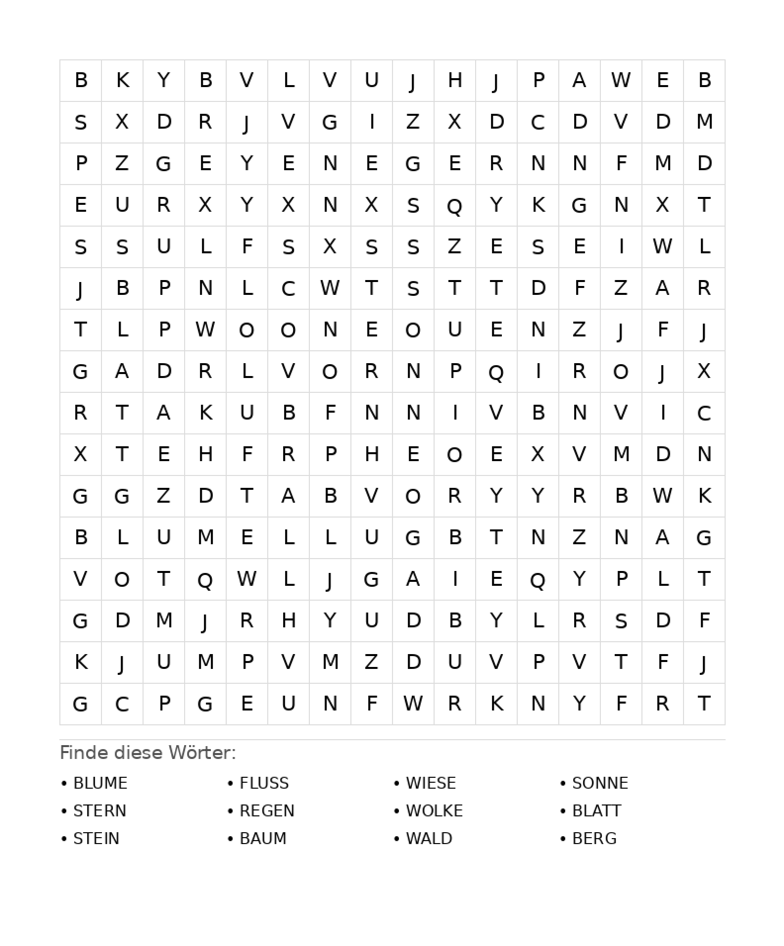 Wortsuchrätsel Wortsuchrätsel: Natur für Teenager aus der Kategorie Wortsuchrätsel - kostenlos ausdrucken