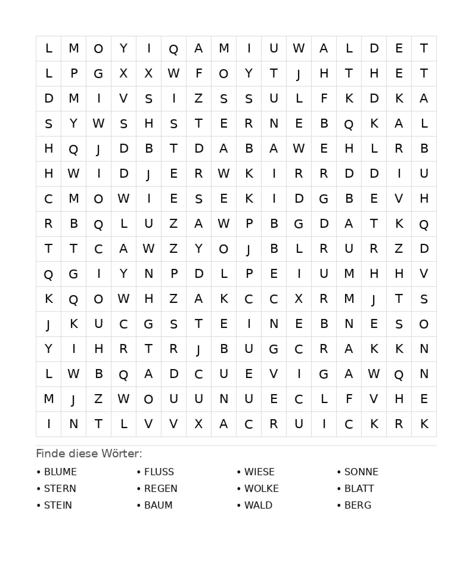 Wortsuchrätsel Wortsuchrätsel: Natur für Teenager aus der Kategorie Wortsuchrätsel - kostenlos ausdrucken