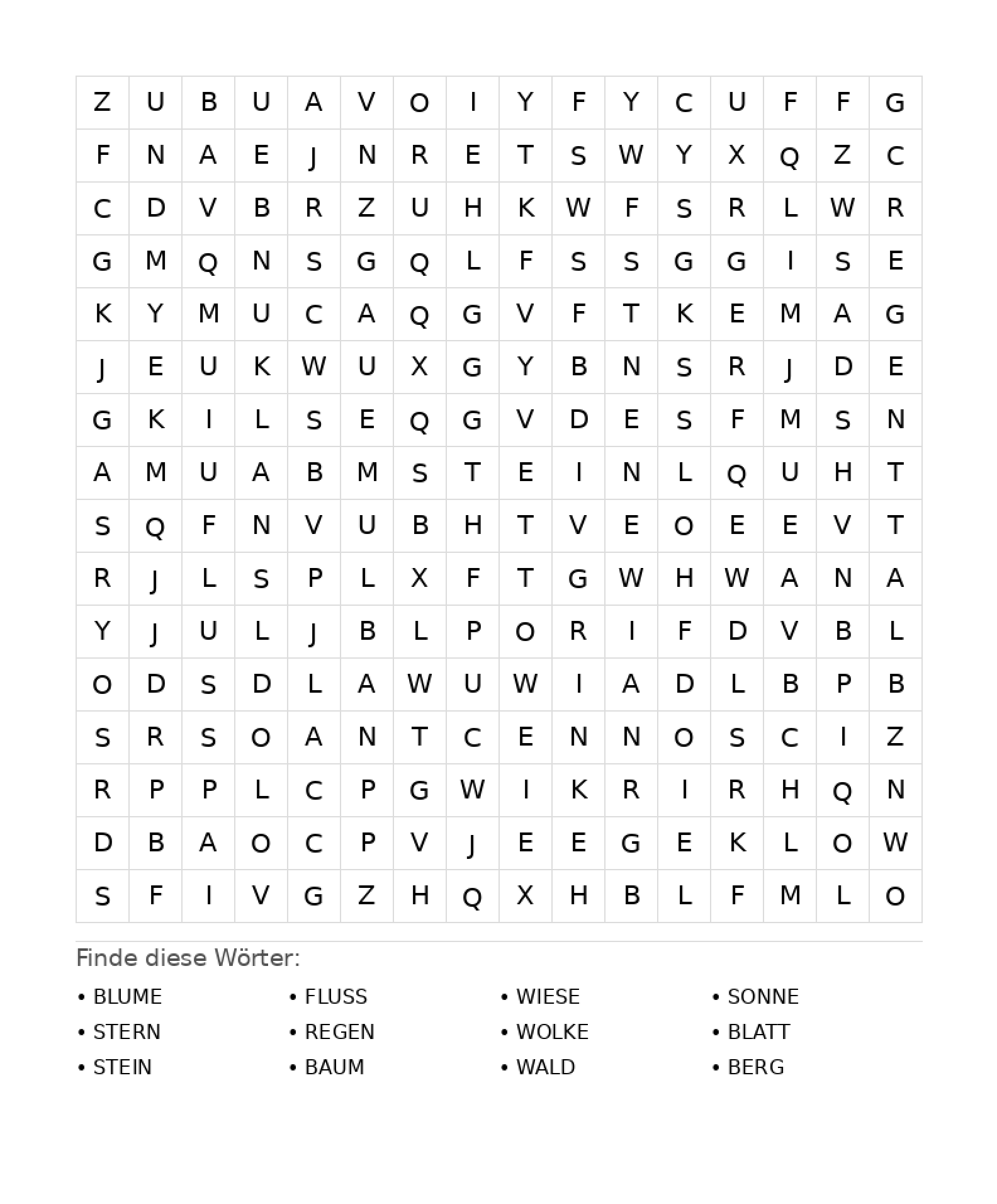 Wortsuchrätsel Wortsuchrätsel: Natur für Teenager aus der Kategorie Wortsuchrätsel - kostenlos ausdrucken