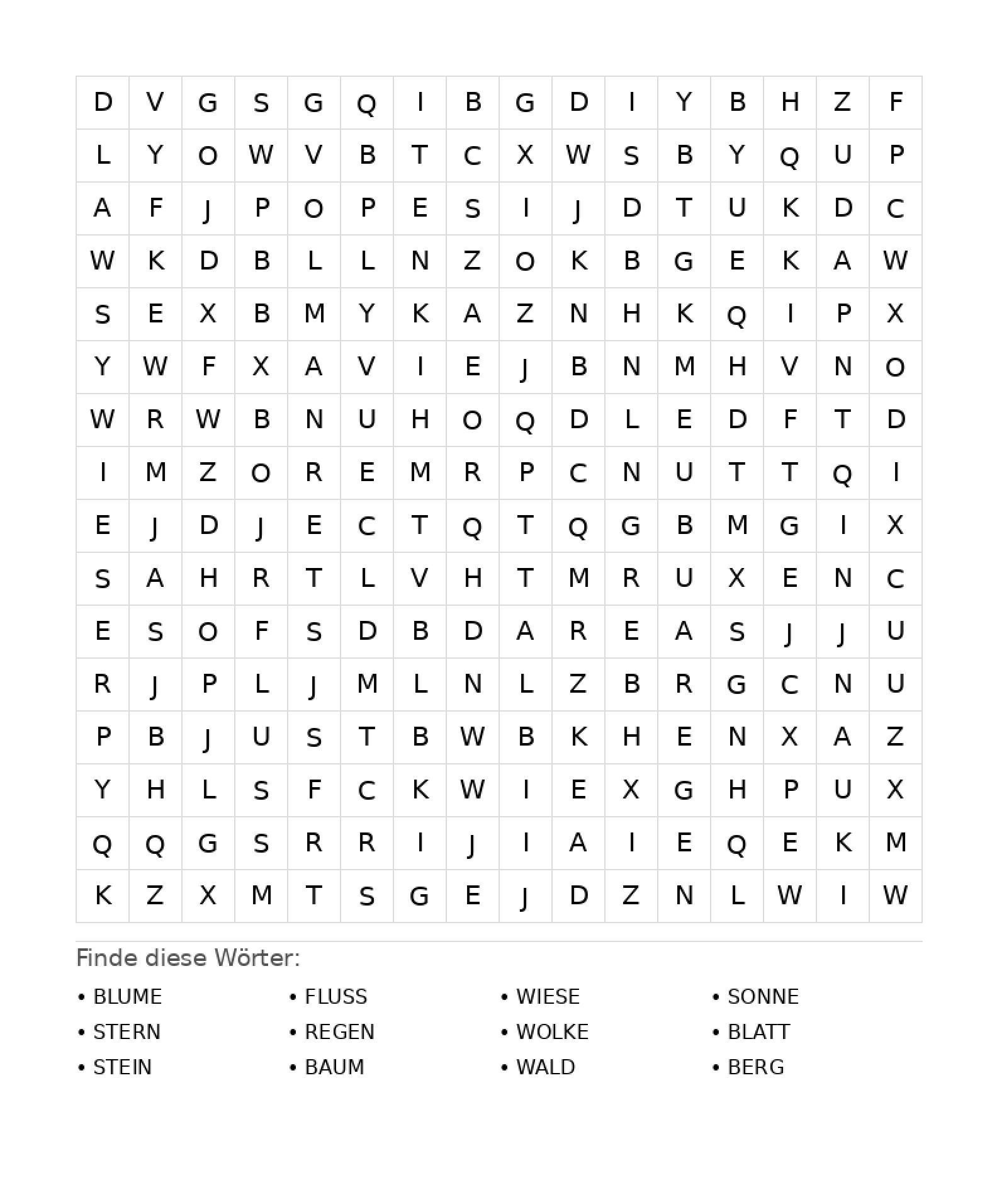 Wortsuchrätsel Wortsuchrätsel: Natur für Teenager aus der Kategorie Wortsuchrätsel - kostenlos ausdrucken