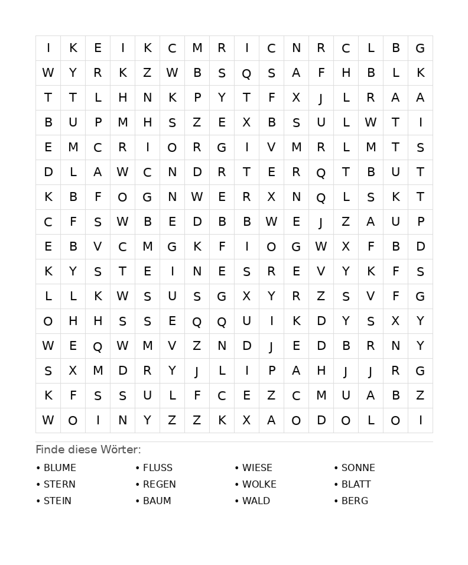 Wortsuchrätsel Wortsuchrätsel: Natur für Teenager aus der Kategorie Wortsuchrätsel - kostenlos ausdrucken
