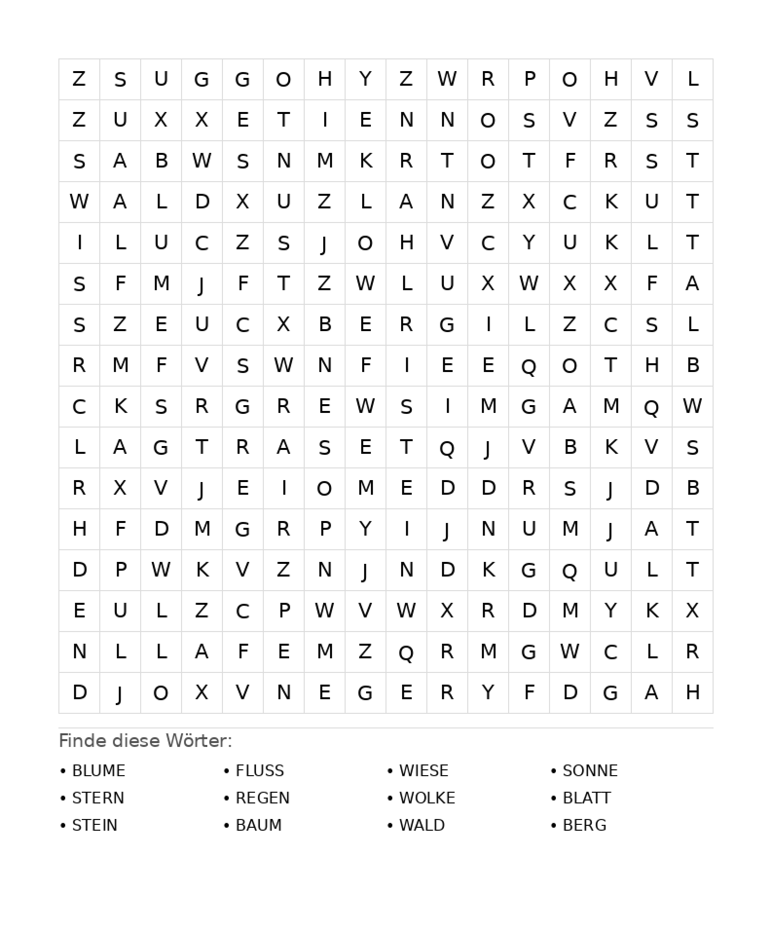 Wortsuchrätsel Wortsuchrätsel: Natur für Teenager aus der Kategorie Wortsuchrätsel - kostenlos ausdrucken
