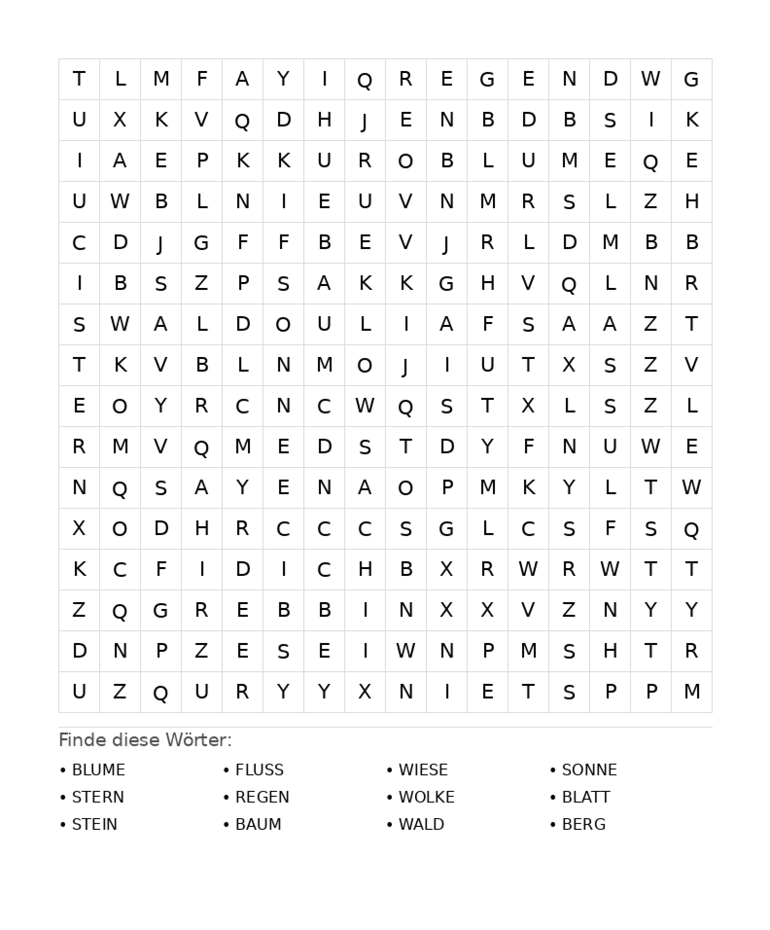 Wortsuchrätsel Wortsuchrätsel: Natur für Teenager aus der Kategorie Wortsuchrätsel - kostenlos ausdrucken