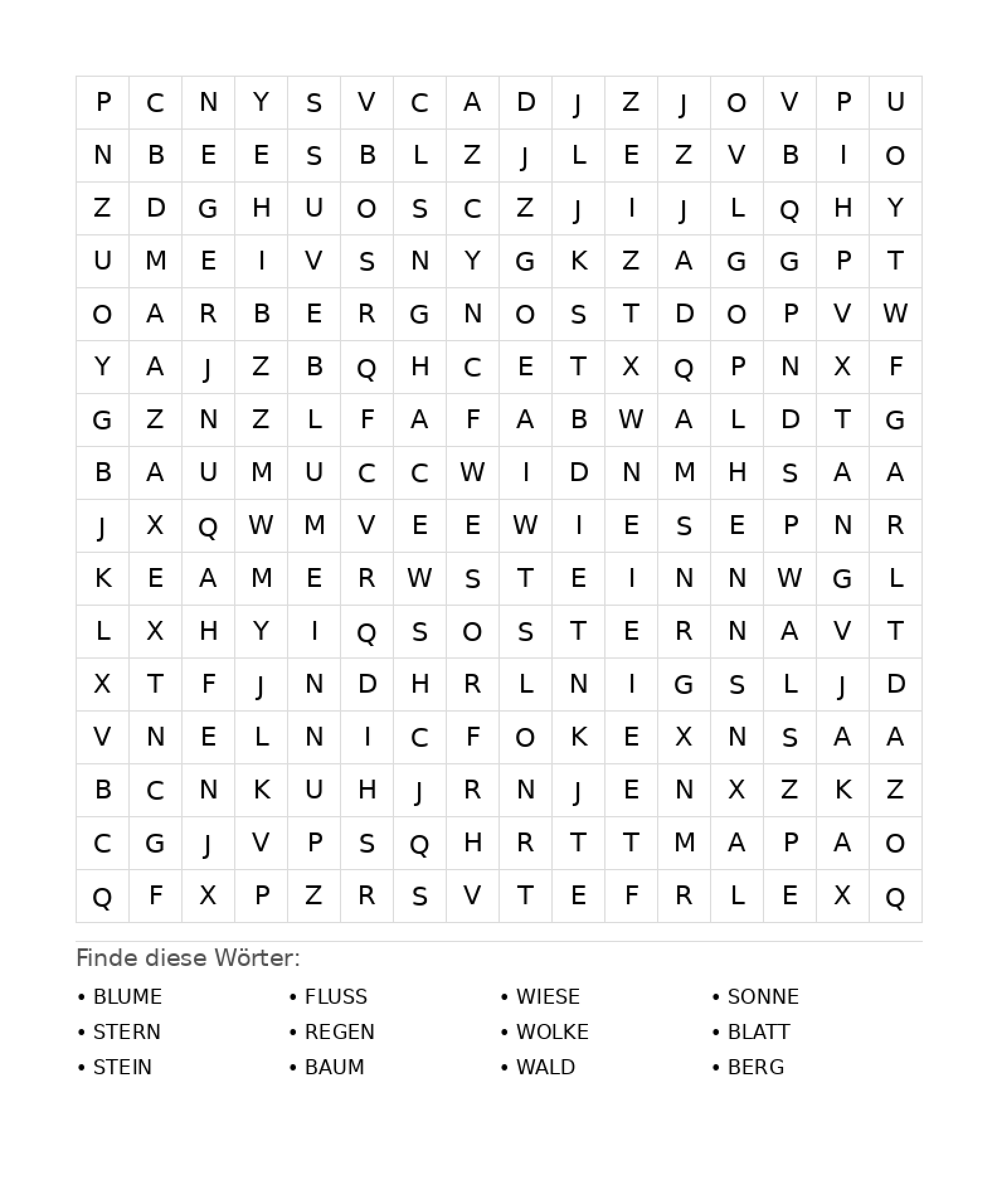 Wortsuchrätsel Wortsuchrätsel: Natur für Teenager aus der Kategorie Wortsuchrätsel - kostenlos ausdrucken