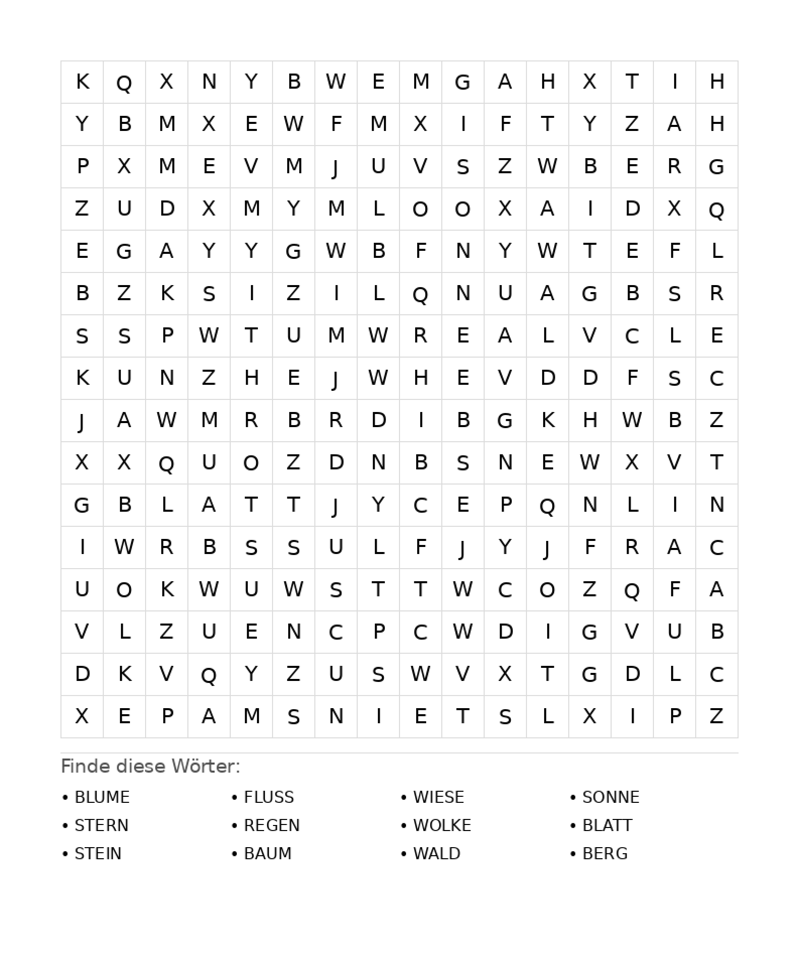 Wortsuchrätsel Wortsuchrätsel: Natur für Teenager aus der Kategorie Wortsuchrätsel - kostenlos ausdrucken