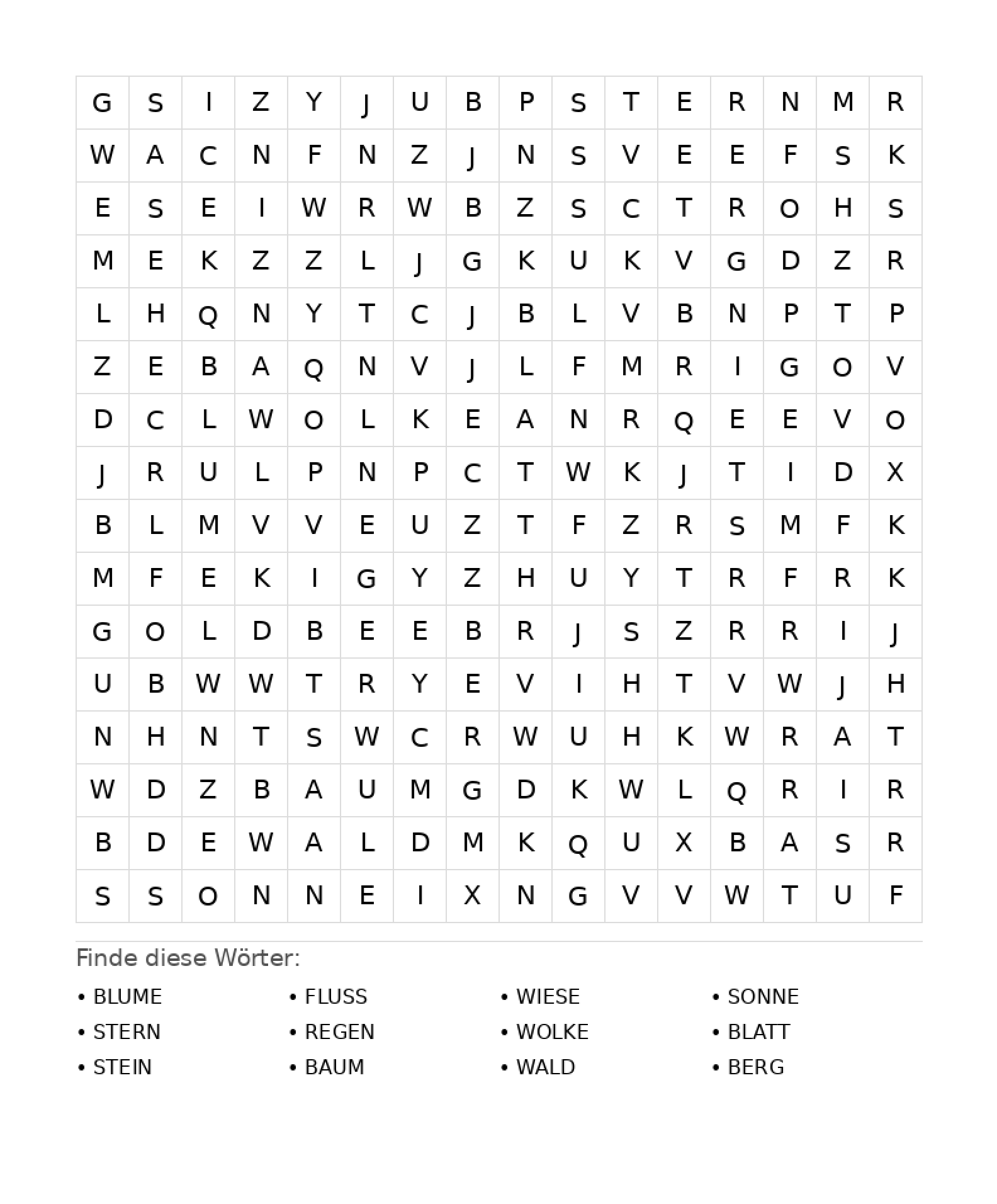 Wortsuchrätsel Wortsuchrätsel: Natur für Teenager aus der Kategorie Wortsuchrätsel - kostenlos ausdrucken