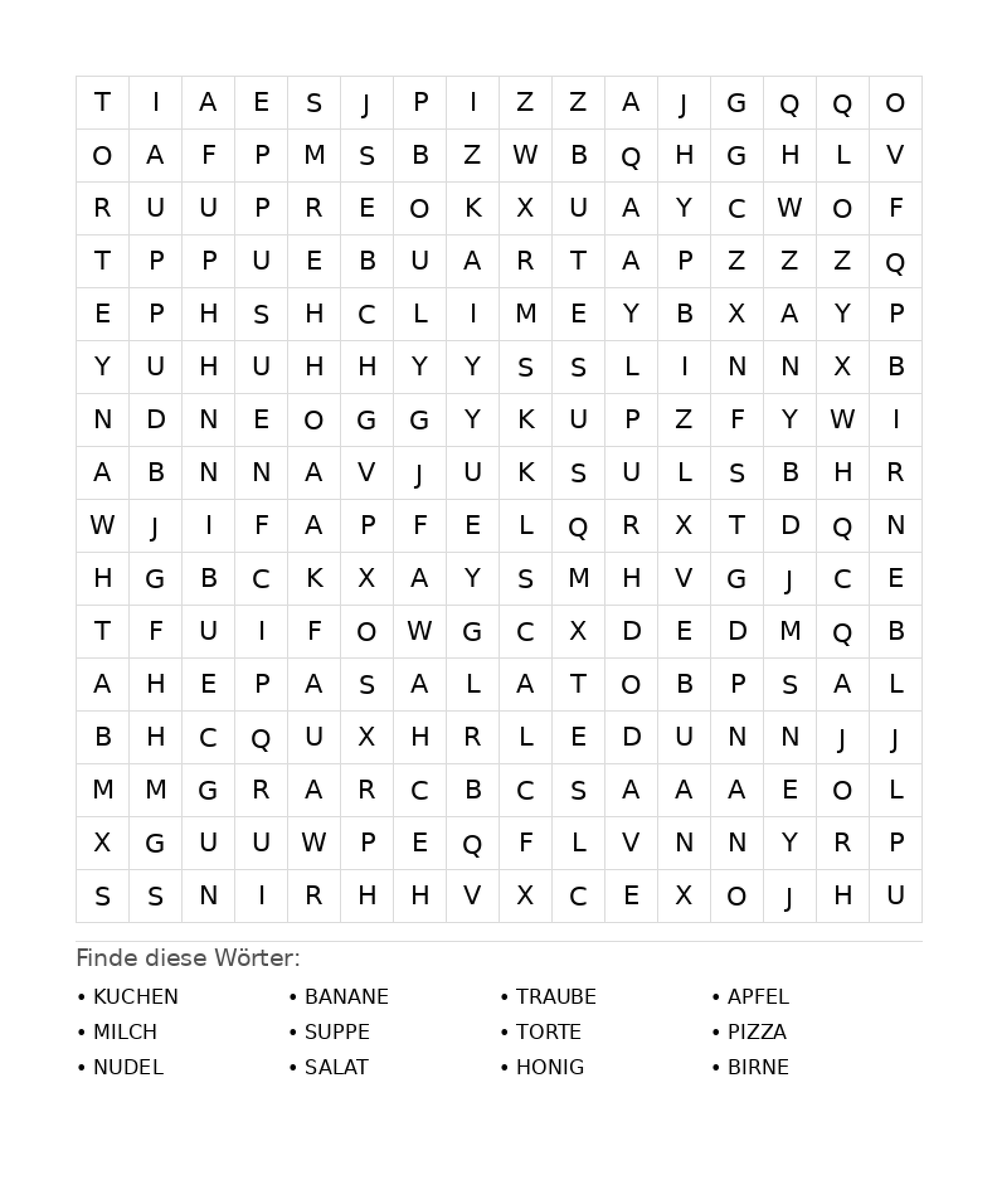 Wortsuchrätsel Wortsuchrätsel: Essen für Teenager aus der Kategorie Wortsuchrätsel - kostenlos ausdrucken