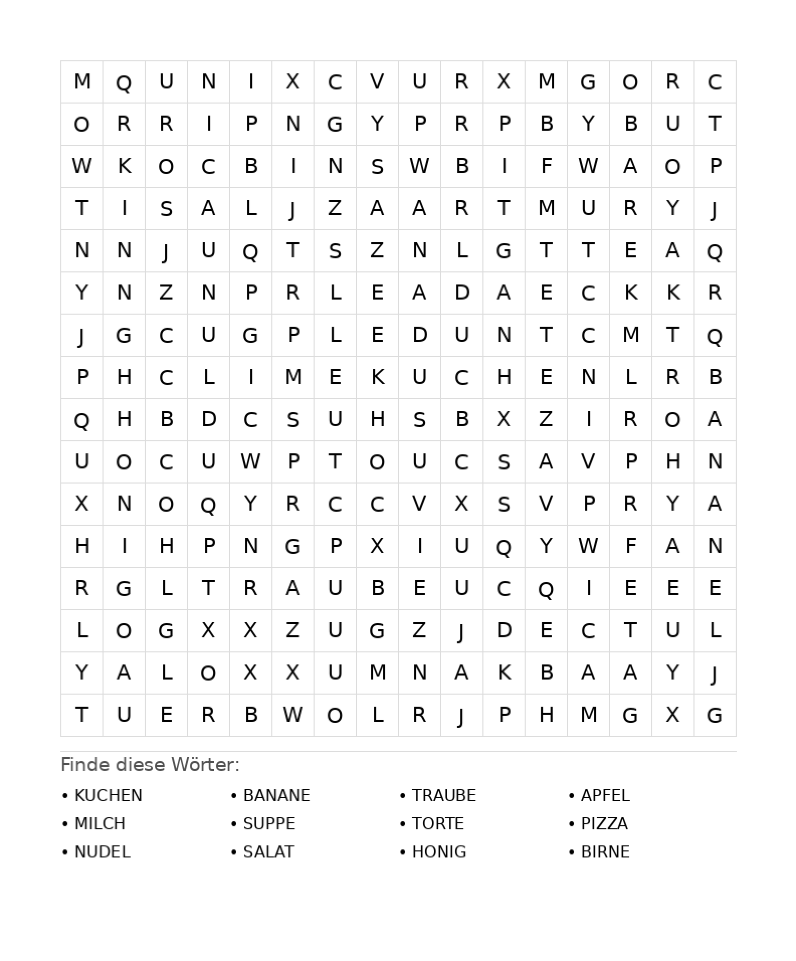 Wortsuchrätsel Wortsuchrätsel: Essen für Teenager aus der Kategorie Wortsuchrätsel - kostenlos ausdrucken