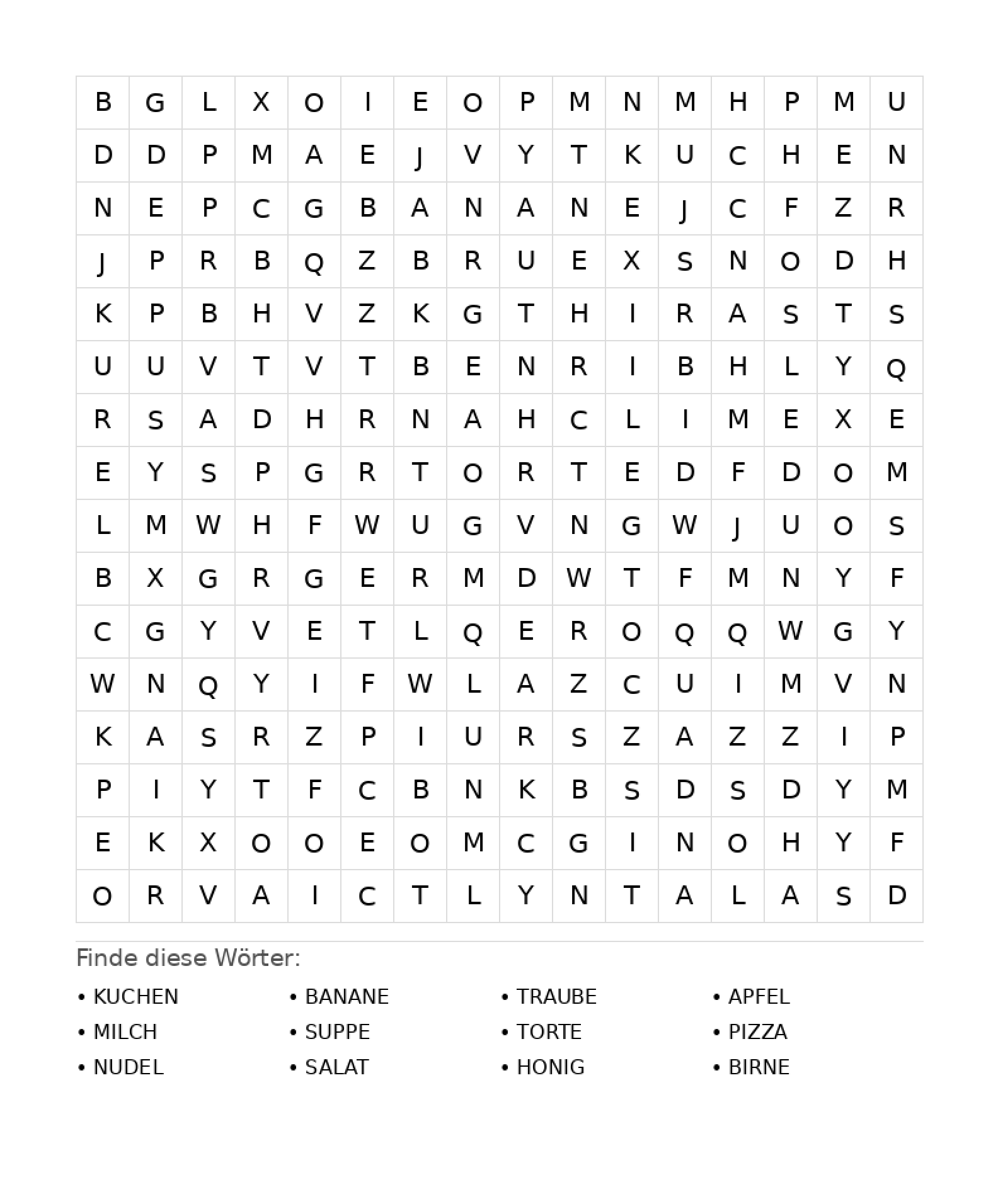 Wortsuchrätsel Wortsuchrätsel: Essen für Teenager aus der Kategorie Wortsuchrätsel - kostenlos ausdrucken