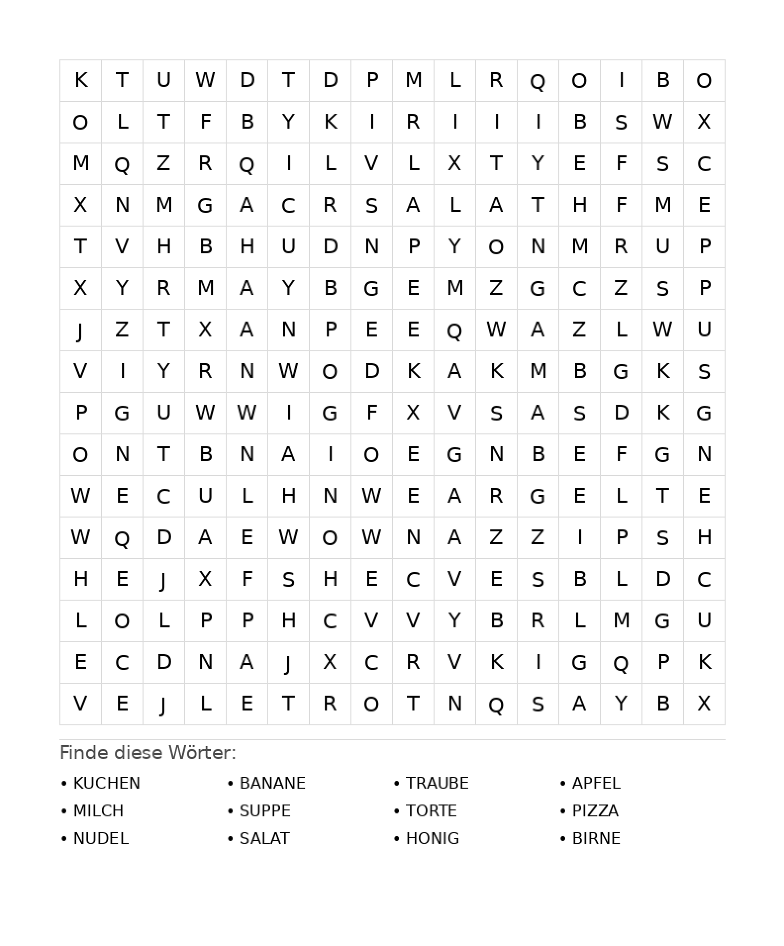 Wortsuchrätsel Wortsuchrätsel: Essen für Teenager aus der Kategorie Wortsuchrätsel - kostenlos ausdrucken