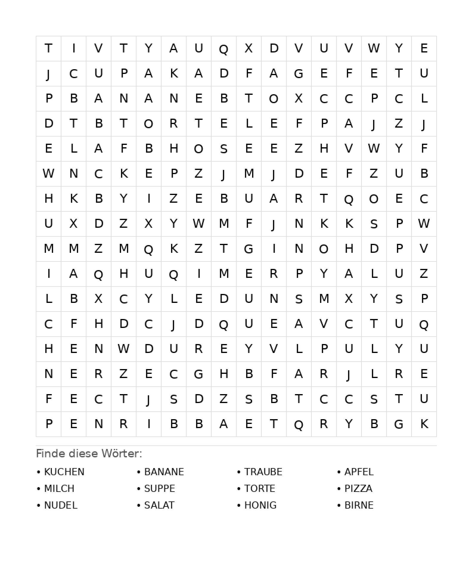 Wortsuchrätsel Wortsuchrätsel: Essen für Teenager aus der Kategorie Wortsuchrätsel - kostenlos ausdrucken