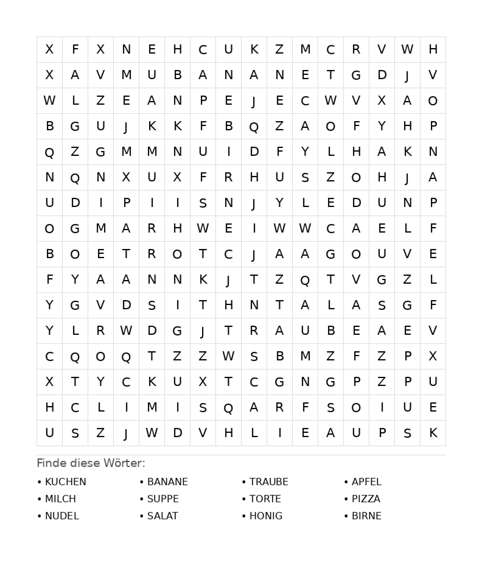 Wortsuchrätsel Wortsuchrätsel: Essen für Teenager aus der Kategorie Wortsuchrätsel - kostenlos ausdrucken
