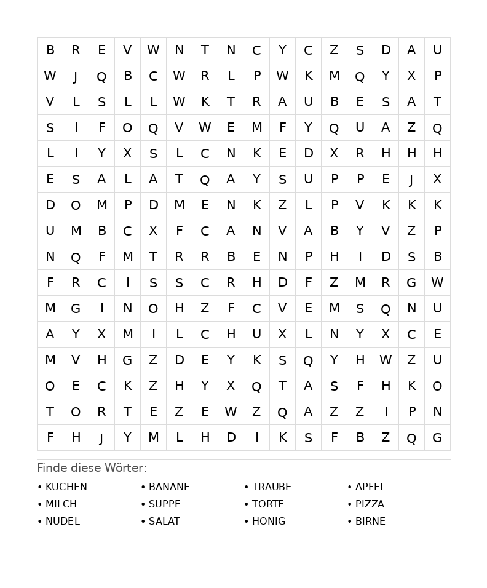 Wortsuchrätsel Wortsuchrätsel: Essen für Teenager aus der Kategorie Wortsuchrätsel - kostenlos ausdrucken
