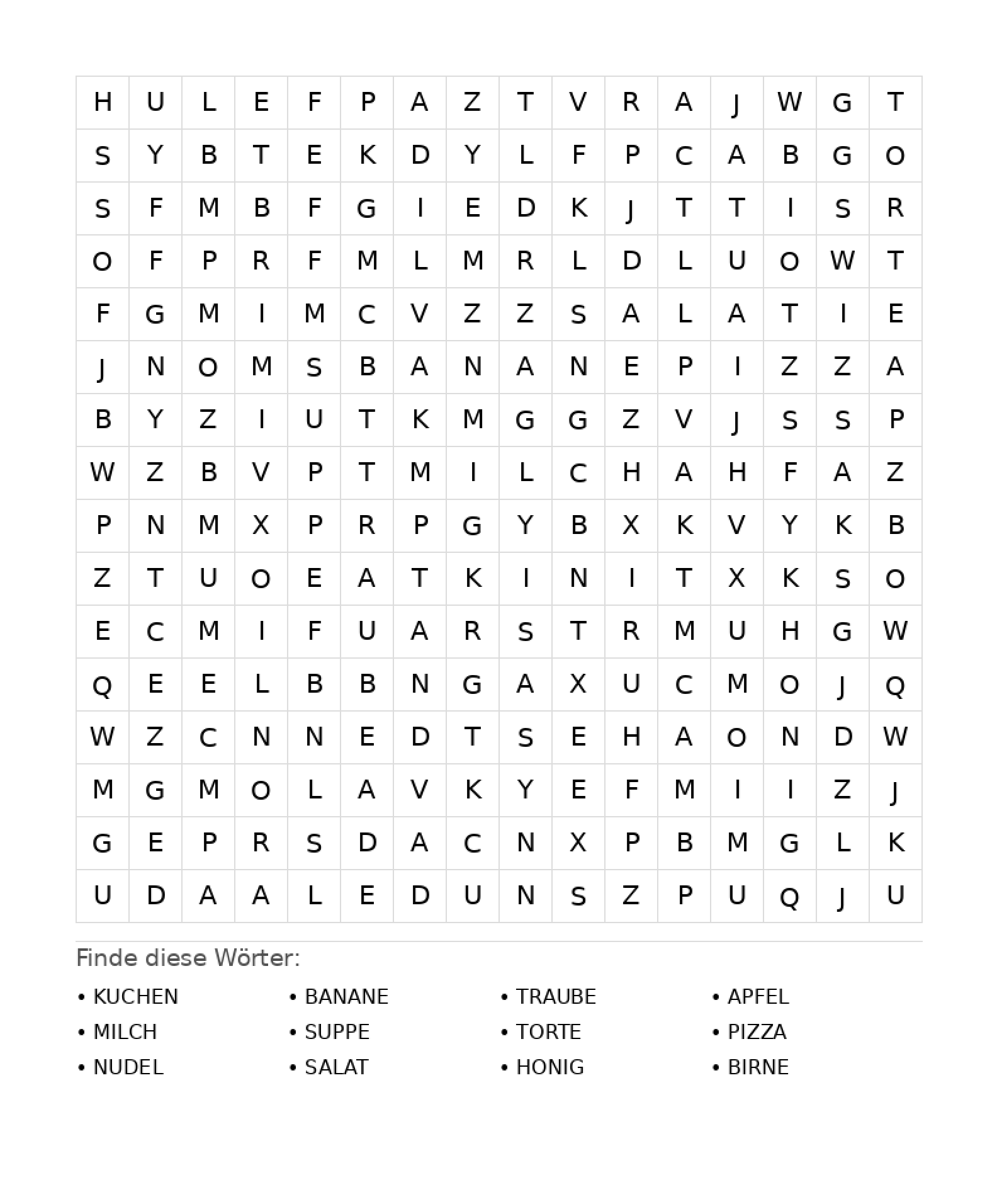 Wortsuchrätsel Wortsuchrätsel: Essen für Teenager aus der Kategorie Wortsuchrätsel - kostenlos ausdrucken