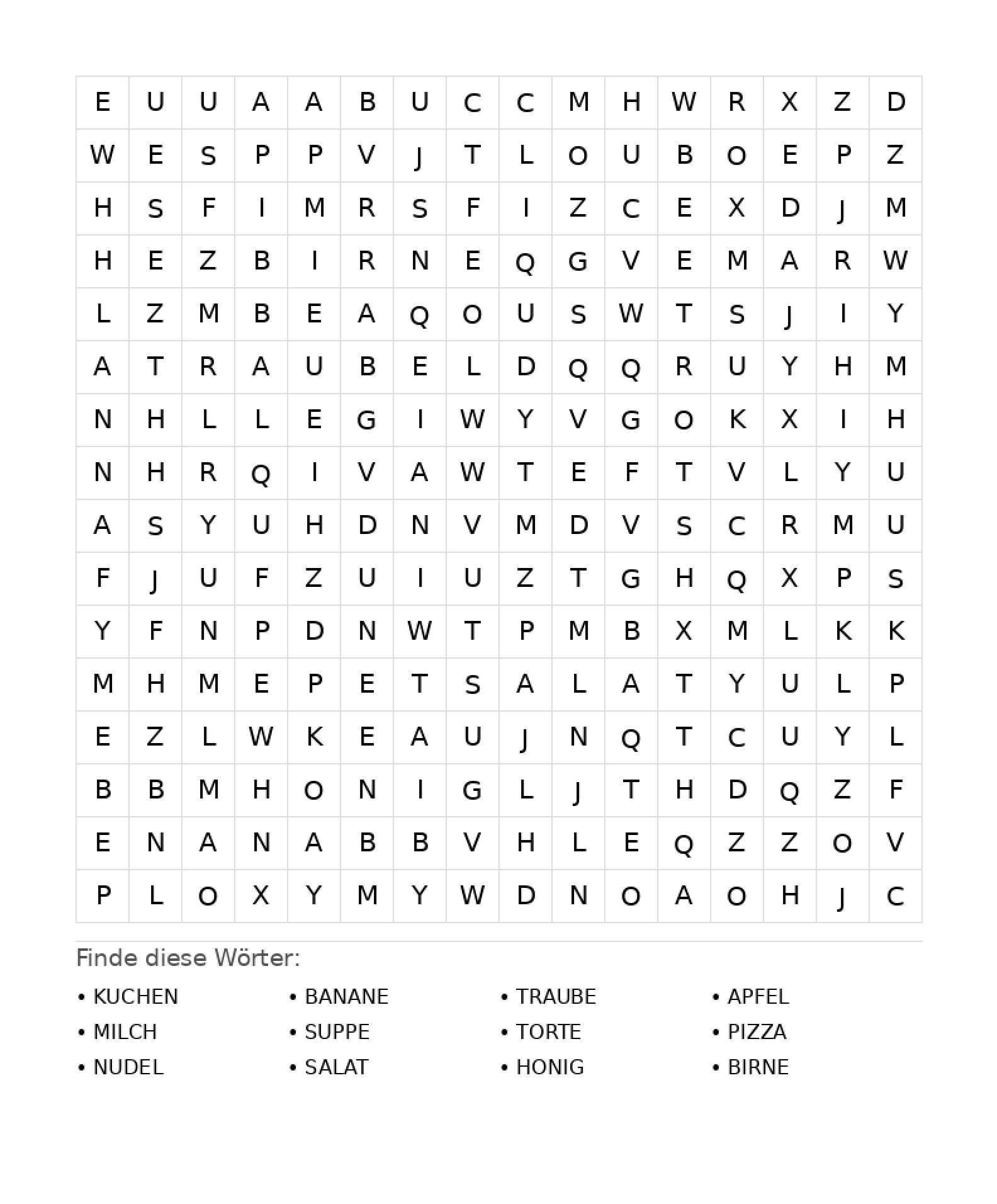Wortsuchrätsel Wortsuchrätsel: Essen für Teenager aus der Kategorie Wortsuchrätsel - kostenlos ausdrucken