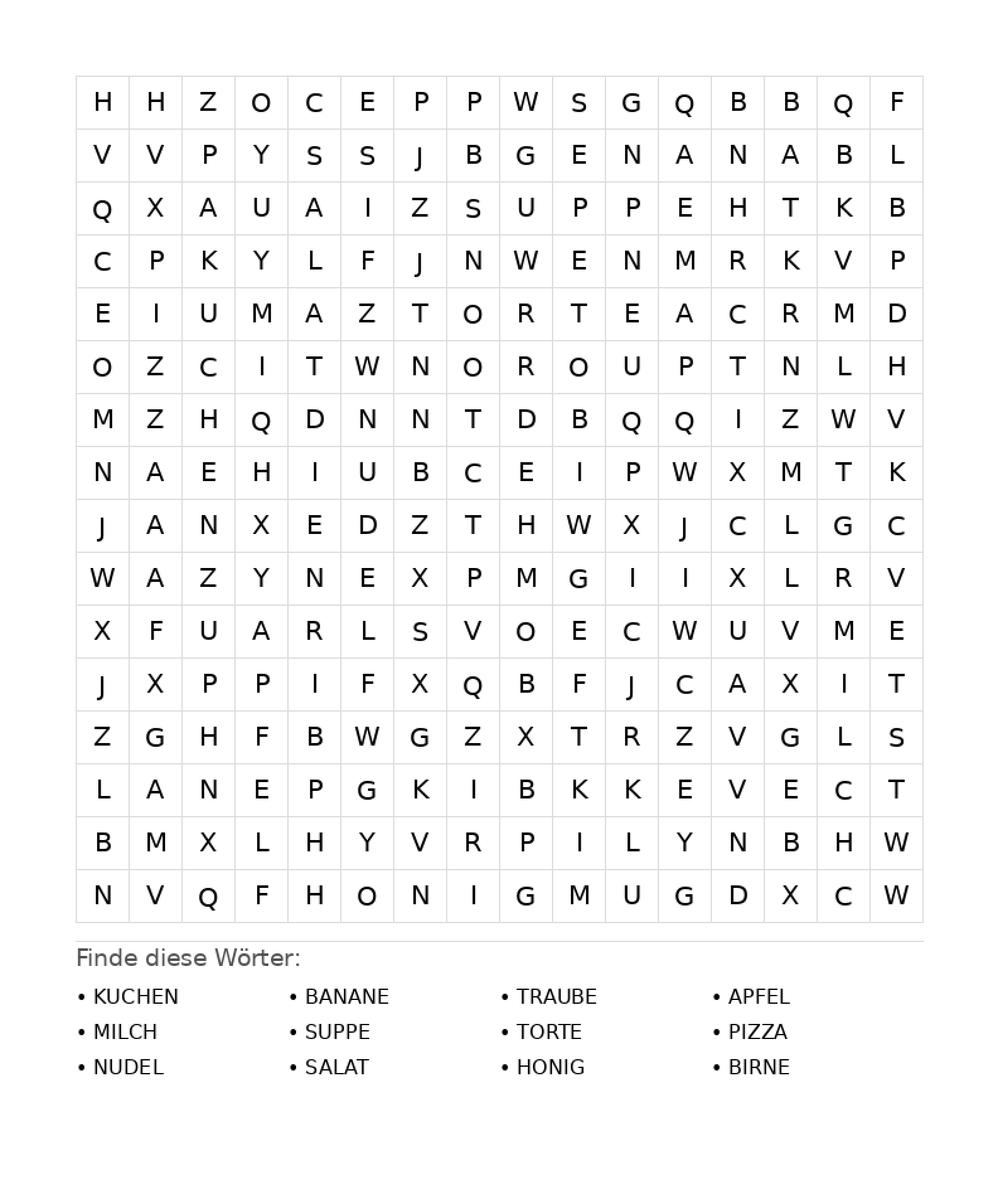 Wortsuchrätsel Wortsuchrätsel: Essen für Teenager aus der Kategorie Wortsuchrätsel - kostenlos ausdrucken