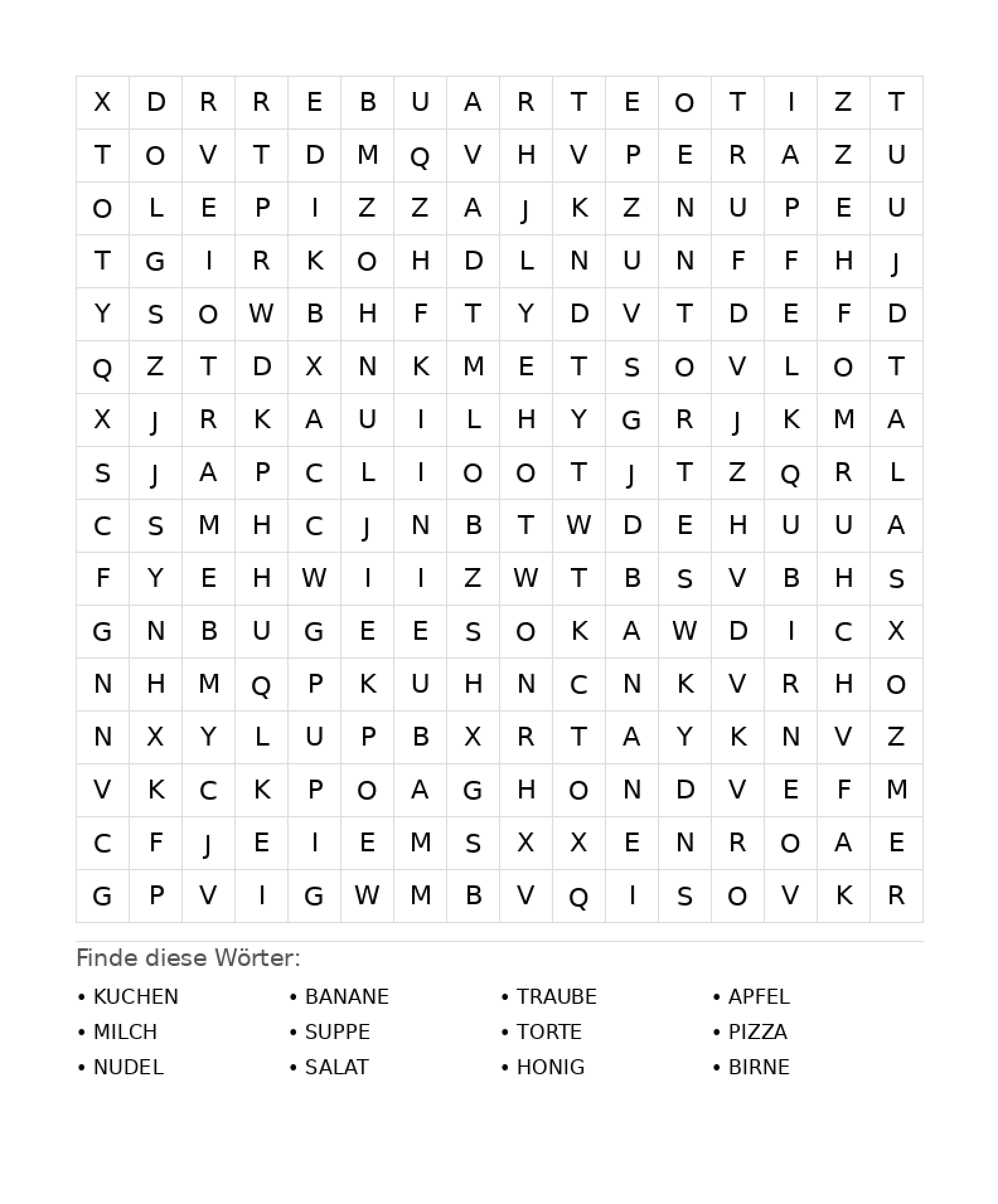 Wortsuchrätsel Wortsuchrätsel: Essen für Teenager aus der Kategorie Wortsuchrätsel - kostenlos ausdrucken