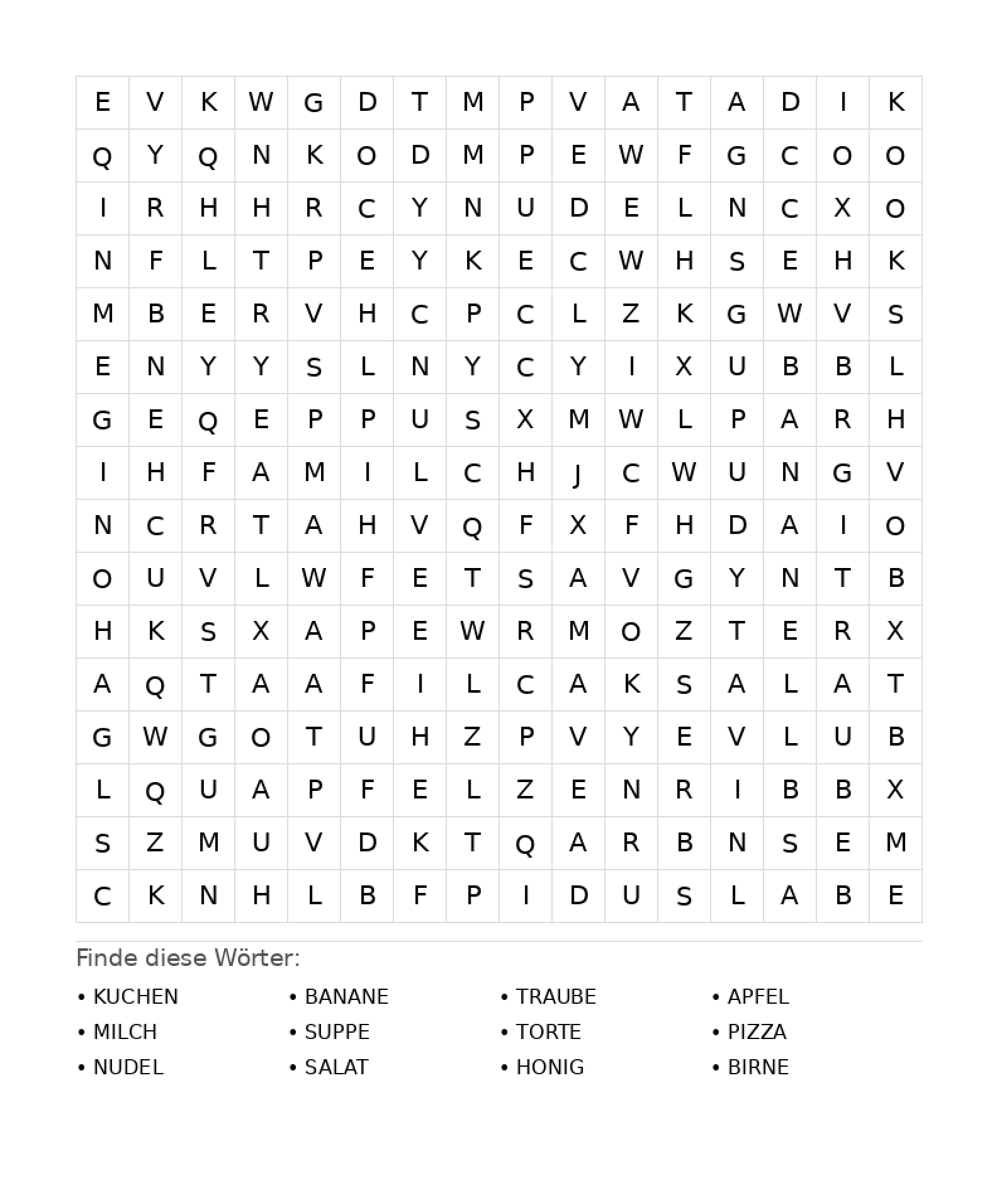 Wortsuchrätsel Wortsuchrätsel: Essen für Teenager aus der Kategorie Wortsuchrätsel - kostenlos ausdrucken
