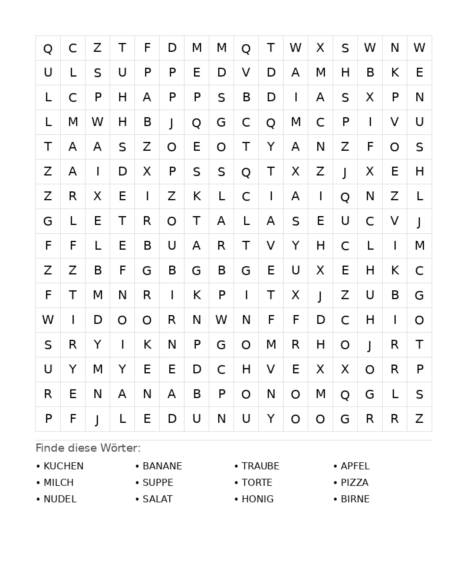 Wortsuchrätsel Wortsuchrätsel: Essen für Teenager aus der Kategorie Wortsuchrätsel - kostenlos ausdrucken