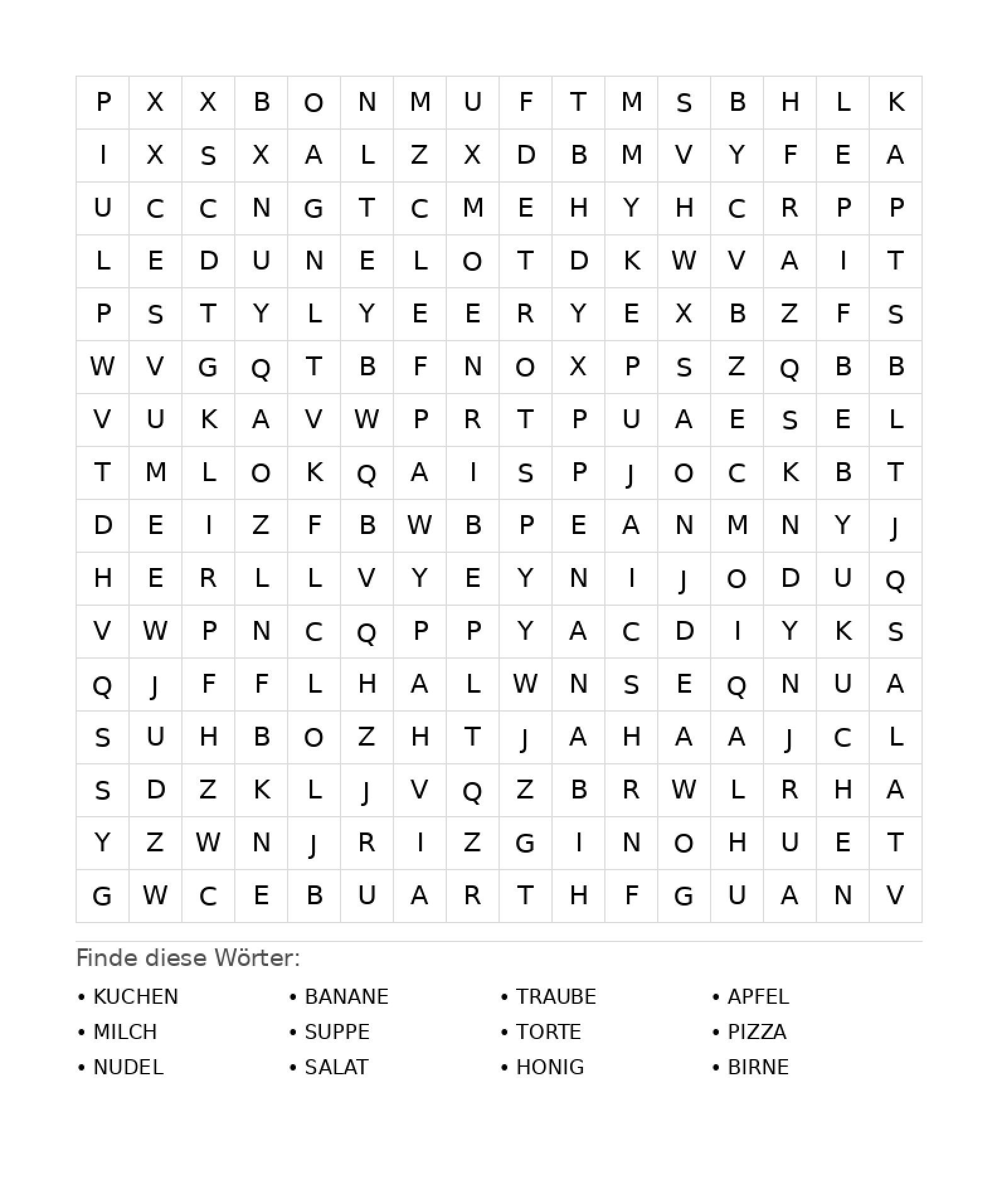 Wortsuchrätsel Wortsuchrätsel: Essen für Teenager aus der Kategorie Wortsuchrätsel - kostenlos ausdrucken