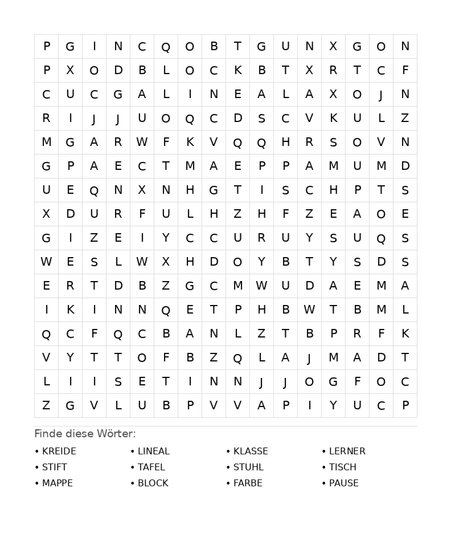 Wortsuchrätsel Wortsuchrätsel: Schule für Teenager aus der Kategorie Wortsuchrätsel - kostenlos ausdrucken