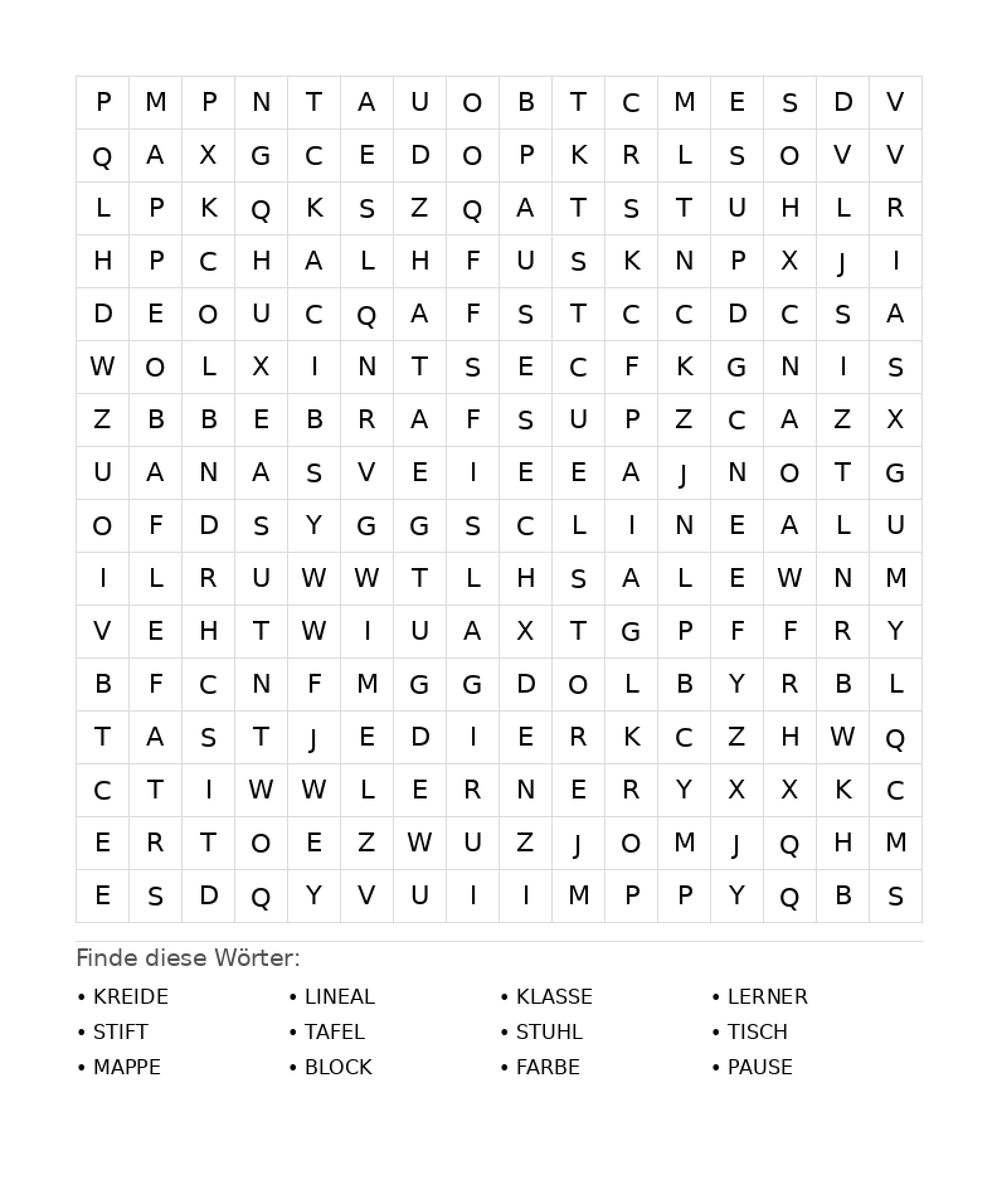 Wortsuchrätsel Wortsuchrätsel: Schule für Teenager aus der Kategorie Wortsuchrätsel - kostenlos ausdrucken