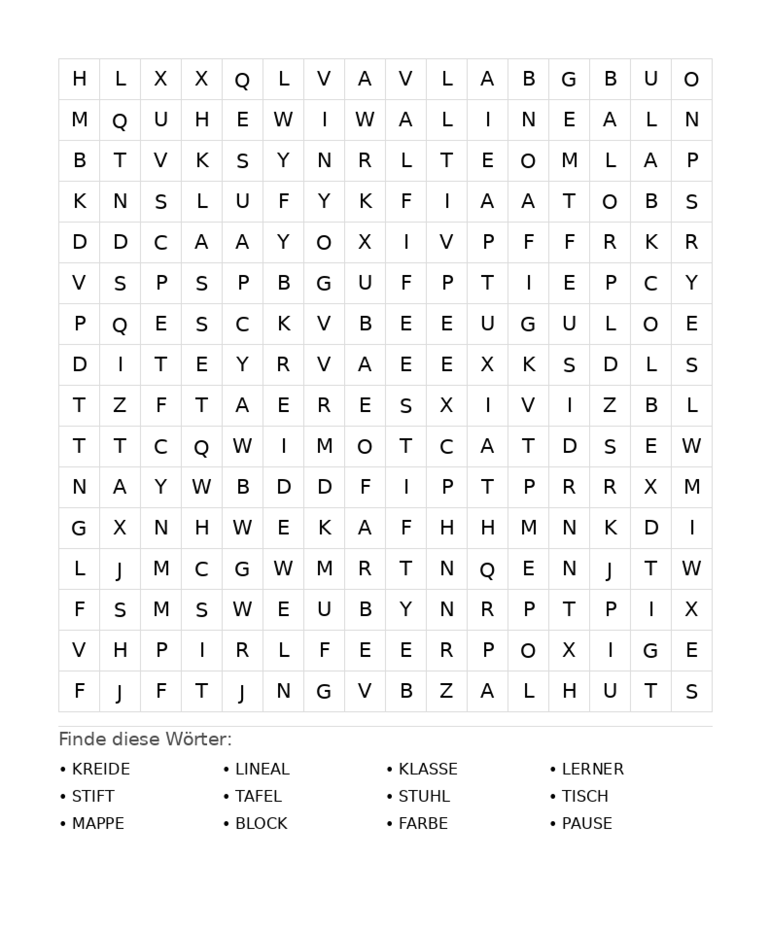 Wortsuchrätsel Wortsuchrätsel: Schule für Teenager aus der Kategorie Wortsuchrätsel - kostenlos ausdrucken