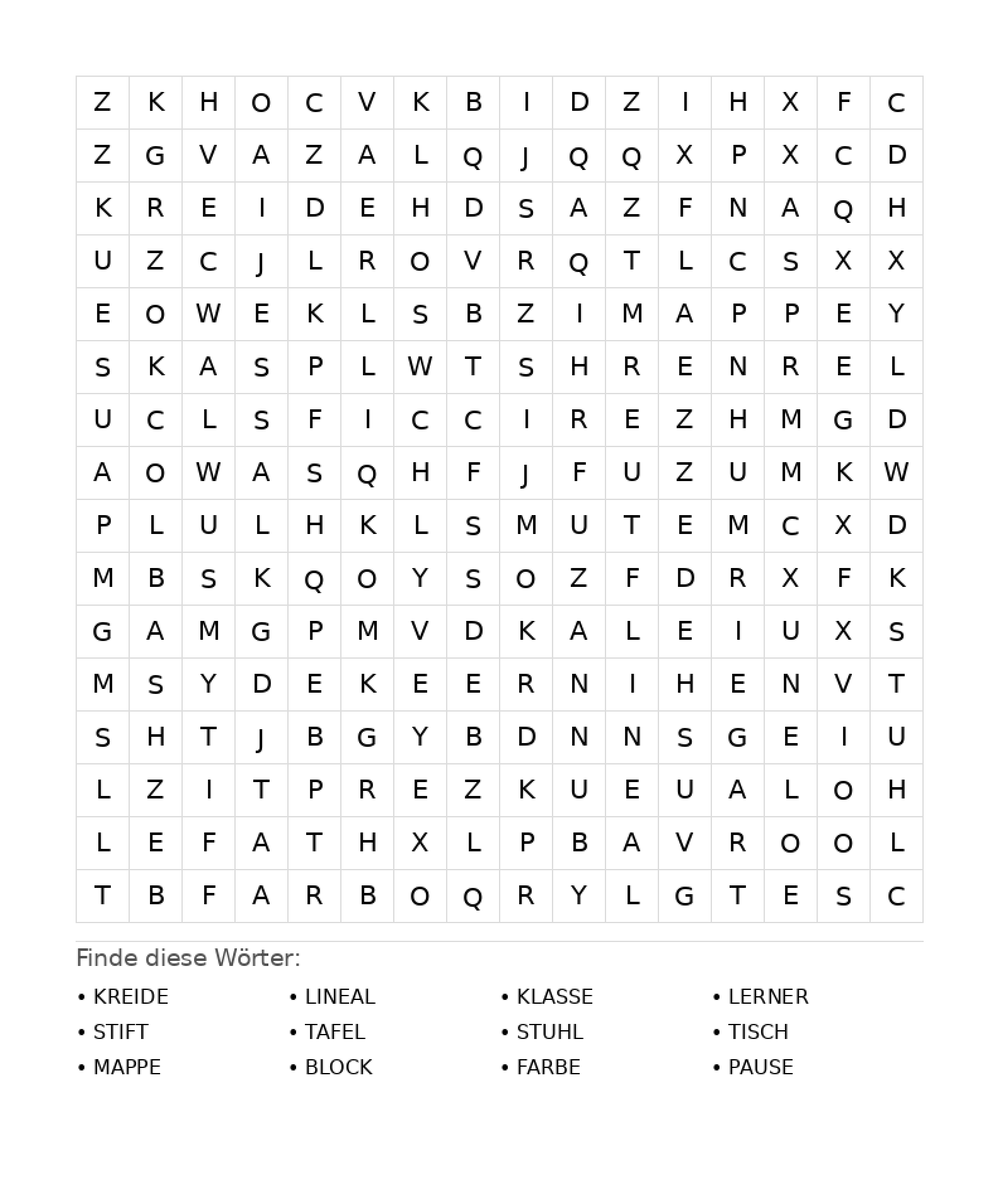 Wortsuchrätsel Wortsuchrätsel: Schule für Teenager aus der Kategorie Wortsuchrätsel - kostenlos ausdrucken