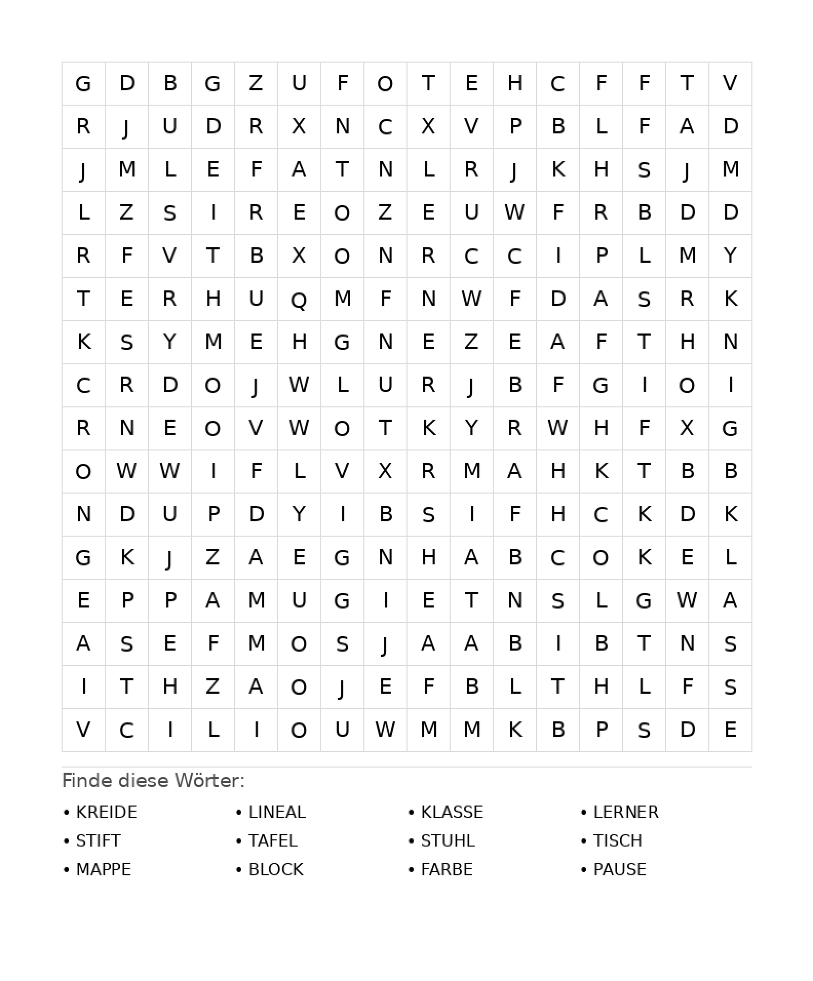 Wortsuchrätsel Wortsuchrätsel: Schule für Teenager aus der Kategorie Wortsuchrätsel - kostenlos ausdrucken
