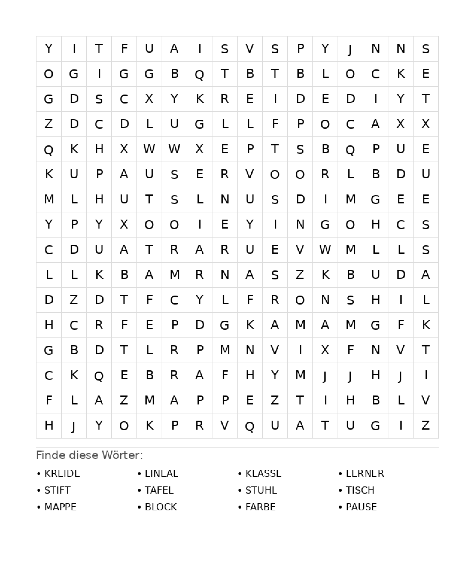 Wortsuchrätsel Wortsuchrätsel: Schule für Teenager aus der Kategorie Wortsuchrätsel - kostenlos ausdrucken