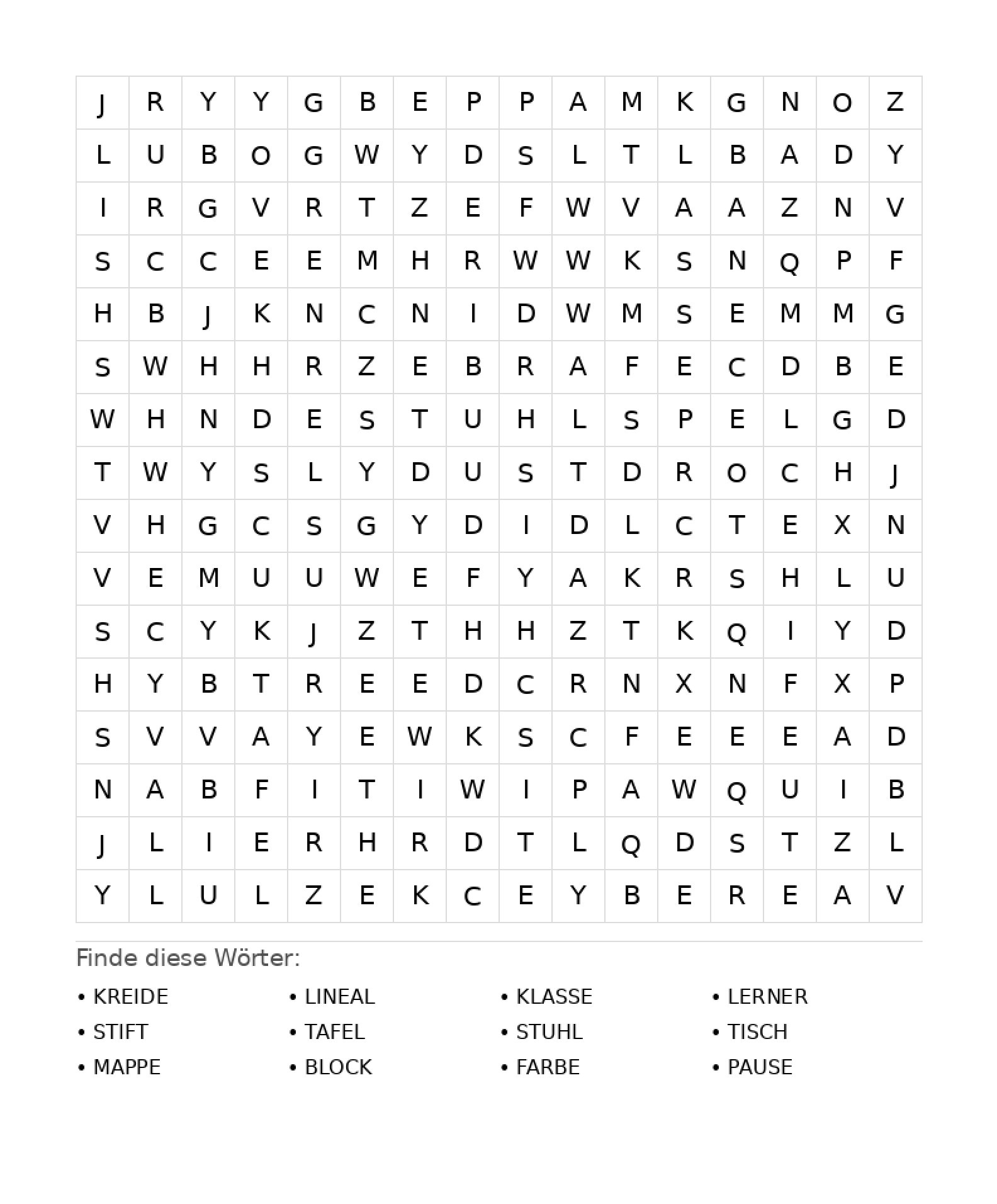 Wortsuchrätsel Wortsuchrätsel: Schule für Teenager aus der Kategorie Wortsuchrätsel - kostenlos ausdrucken
