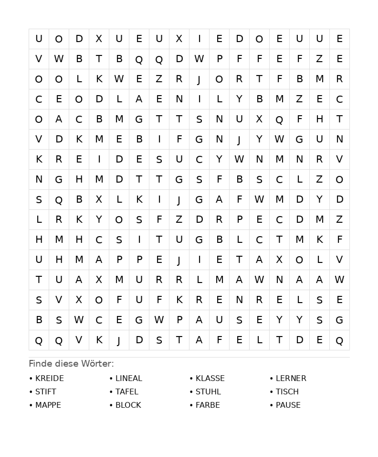 Wortsuchrätsel Wortsuchrätsel: Schule für Teenager aus der Kategorie Wortsuchrätsel - kostenlos ausdrucken