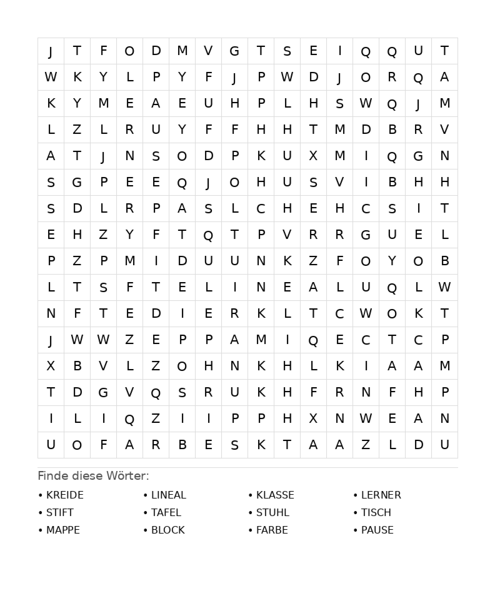 Wortsuchrätsel Wortsuchrätsel: Schule für Teenager aus der Kategorie Wortsuchrätsel - kostenlos ausdrucken