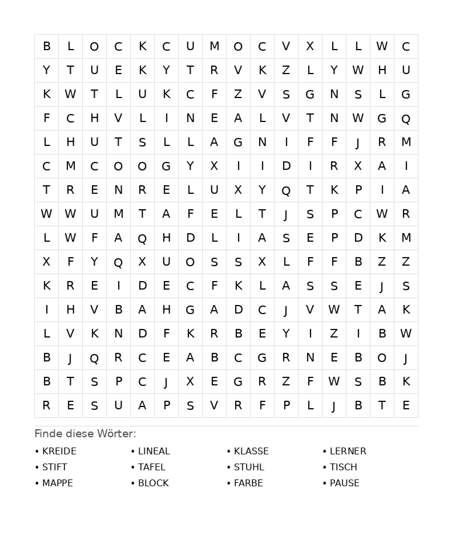 Wortsuchrätsel Wortsuchrätsel: Schule für Teenager aus der Kategorie Wortsuchrätsel - kostenlos ausdrucken
