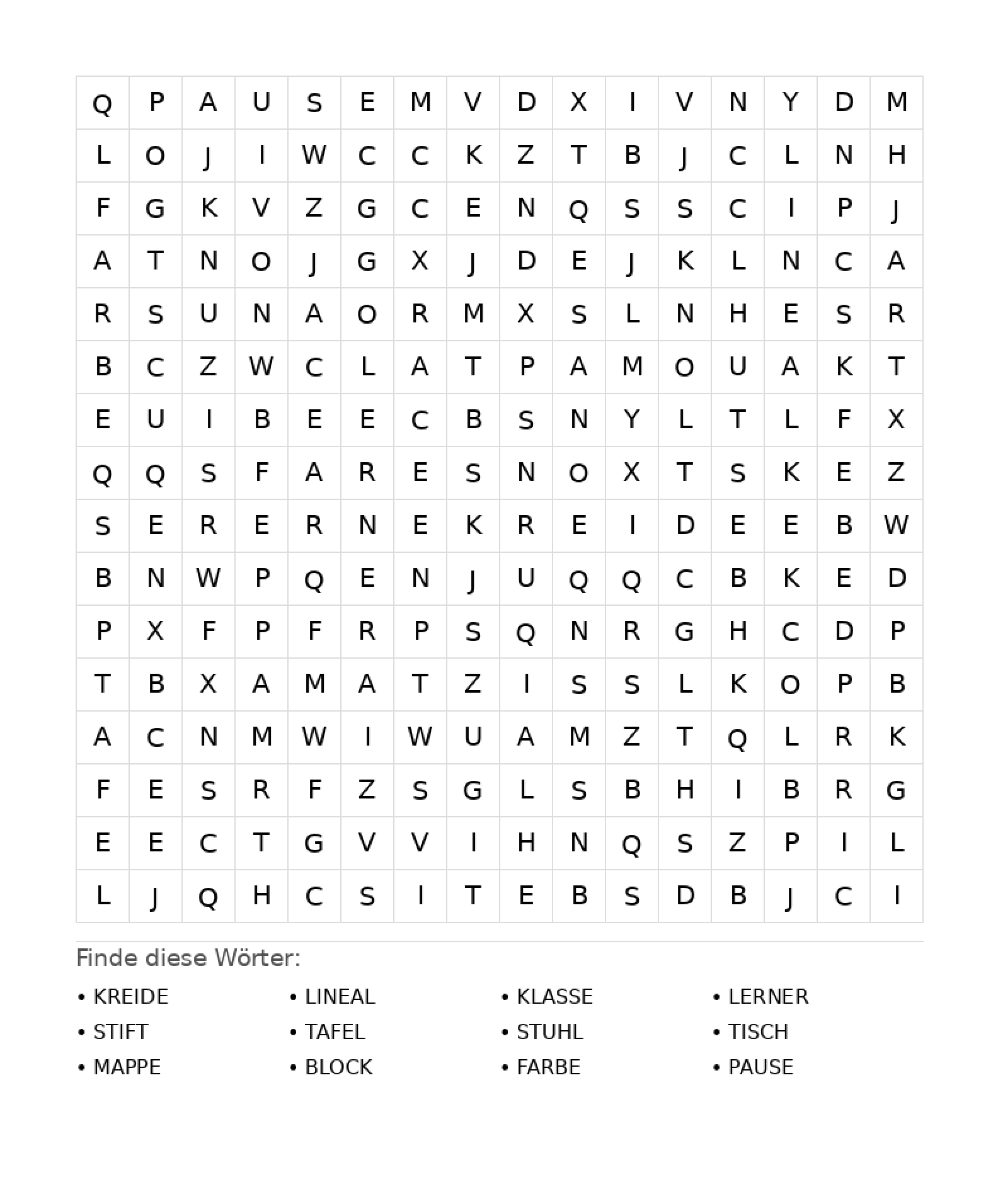 Wortsuchrätsel Wortsuchrätsel: Schule für Teenager aus der Kategorie Wortsuchrätsel - kostenlos ausdrucken