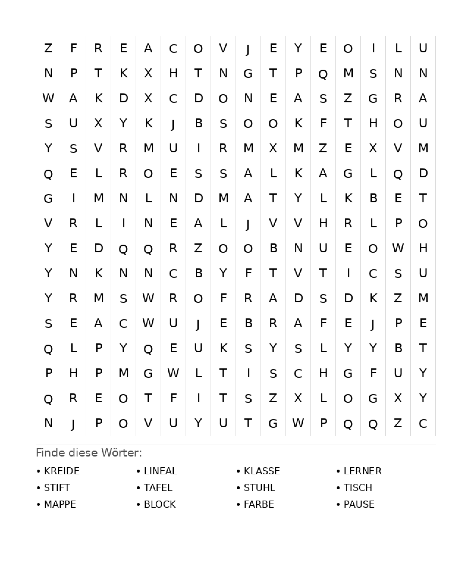 Wortsuchrätsel Wortsuchrätsel: Schule für Teenager aus der Kategorie Wortsuchrätsel - kostenlos ausdrucken