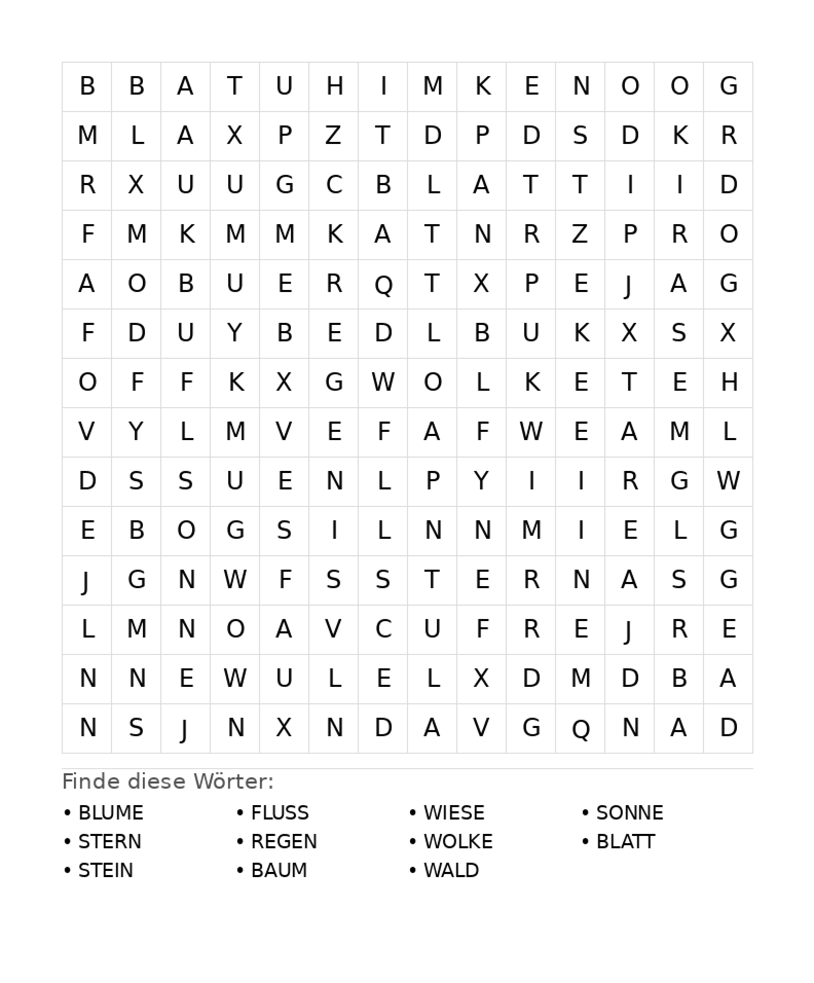 Wortsuchrätsel Wortsuchrätsel: Natur für Teenager aus der Kategorie Wortsuchrätsel - kostenlos ausdrucken
