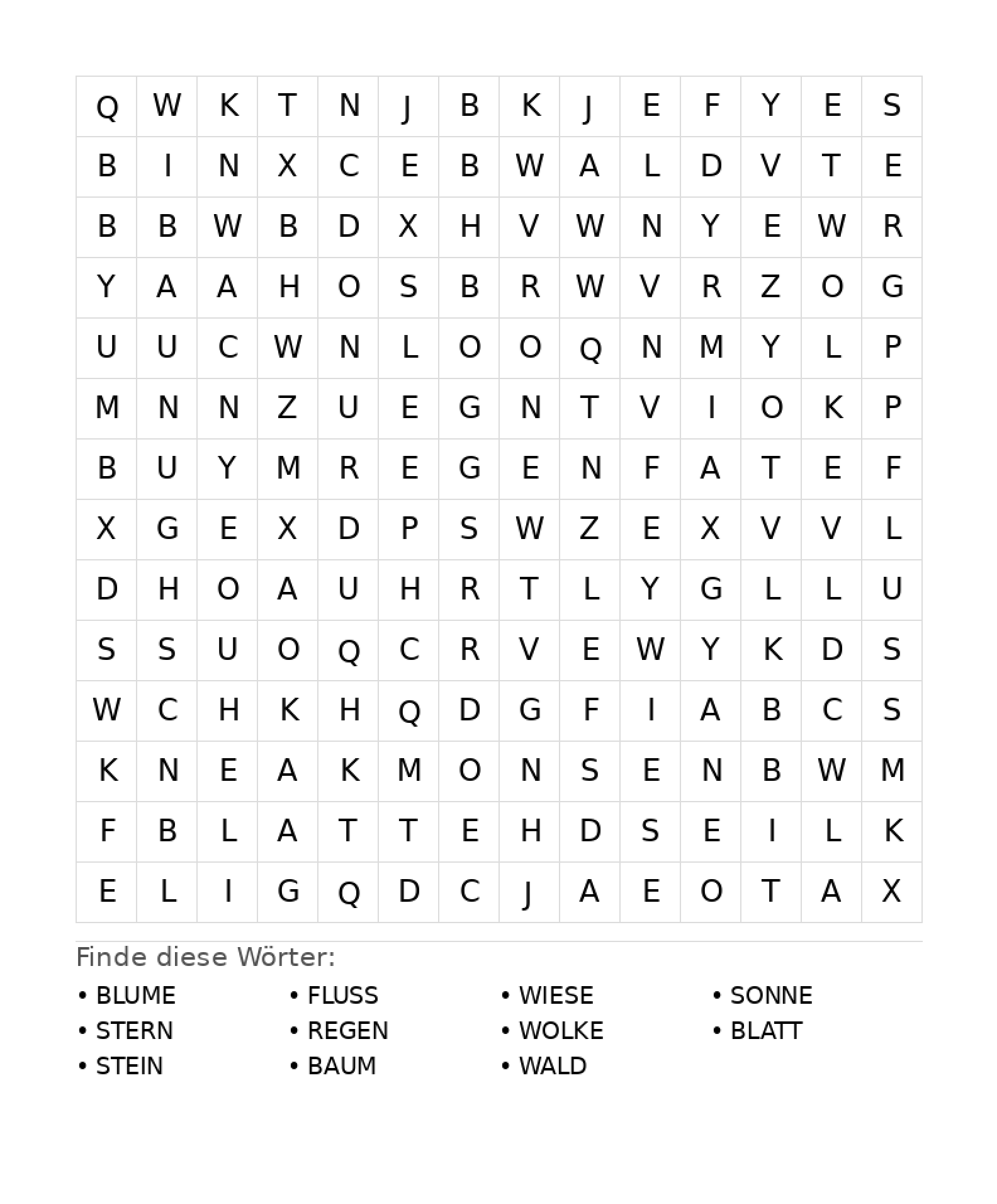 Wortsuchrätsel Wortsuchrätsel: Natur für Teenager aus der Kategorie Wortsuchrätsel - kostenlos ausdrucken