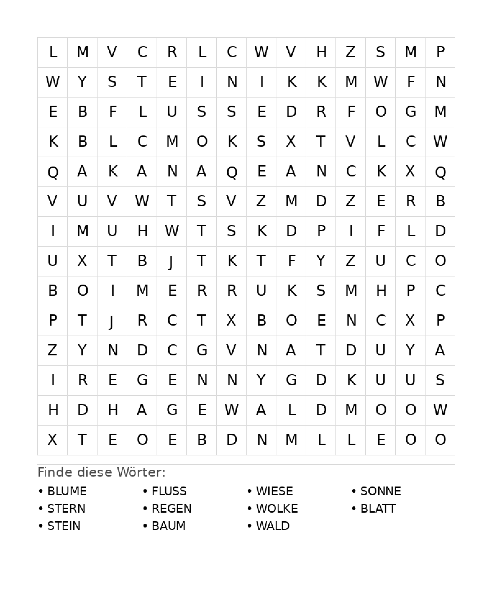 Wortsuchrätsel Wortsuchrätsel: Natur für Teenager aus der Kategorie Wortsuchrätsel - kostenlos ausdrucken