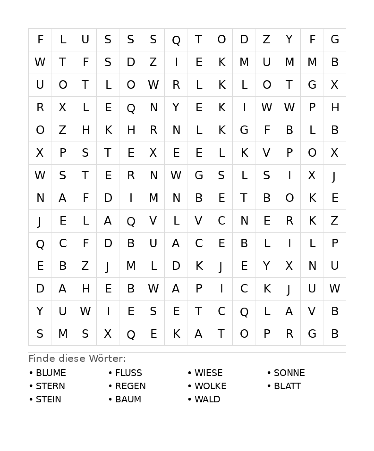 Wortsuchrätsel Wortsuchrätsel: Natur für Teenager aus der Kategorie Wortsuchrätsel - kostenlos ausdrucken